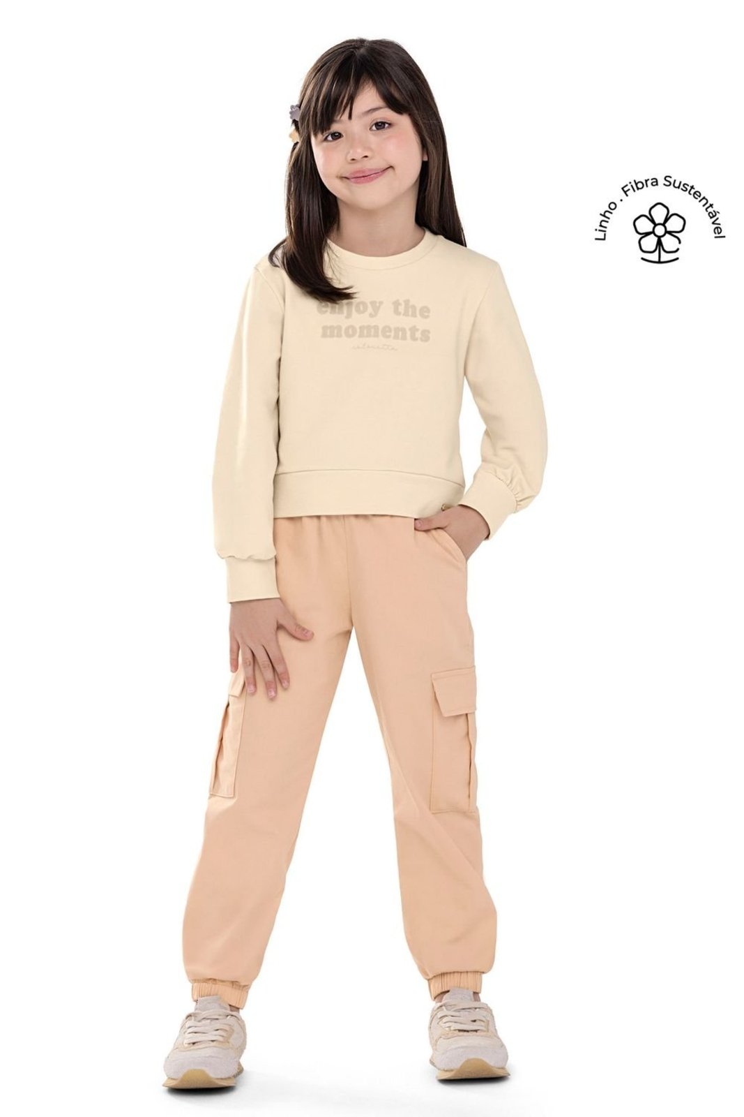 Infantil - Conjunto Menina Malha Linho Colorittá Bege