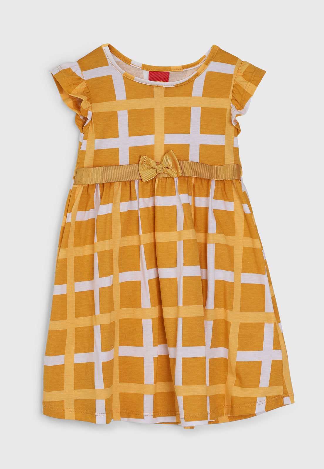 Vista 2 Vestido Kyly Estampa Xadrez Faixa Laço Kyly amarelo