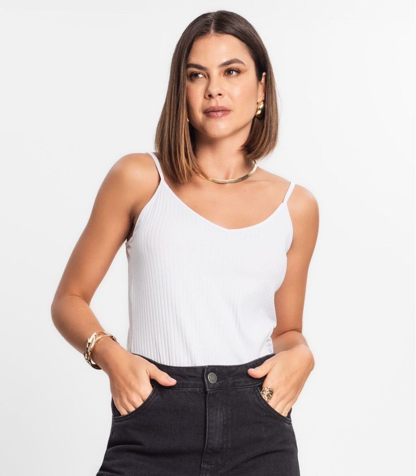 Blusa De Alça Feminina Ribana Canelada Rovitex Branco