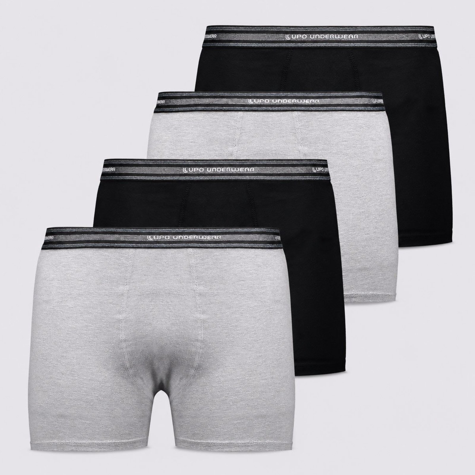 Kit 4 Cuecas Boxer Lupo Algodão com Elastano Preta e Cinza
