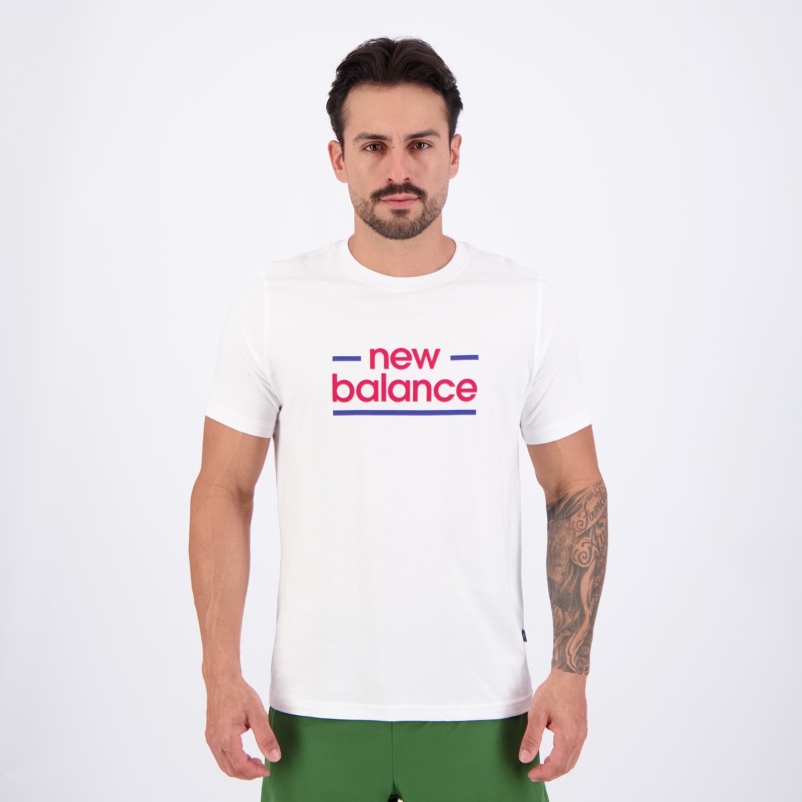 Vista 2 Camisa New Balance Linear Lines Branca branco New Balance branco