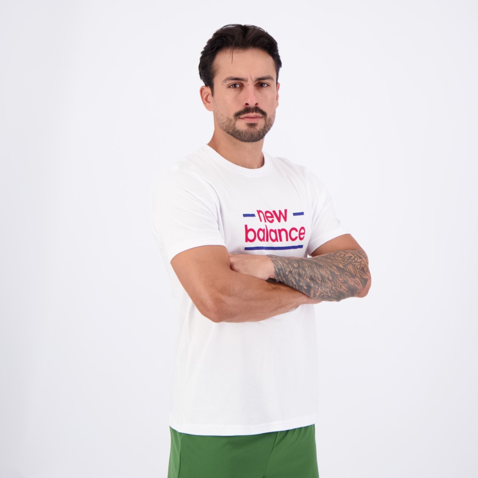 Vista 3 Camisa New Balance Linear Lines Branca branco New Balance branco