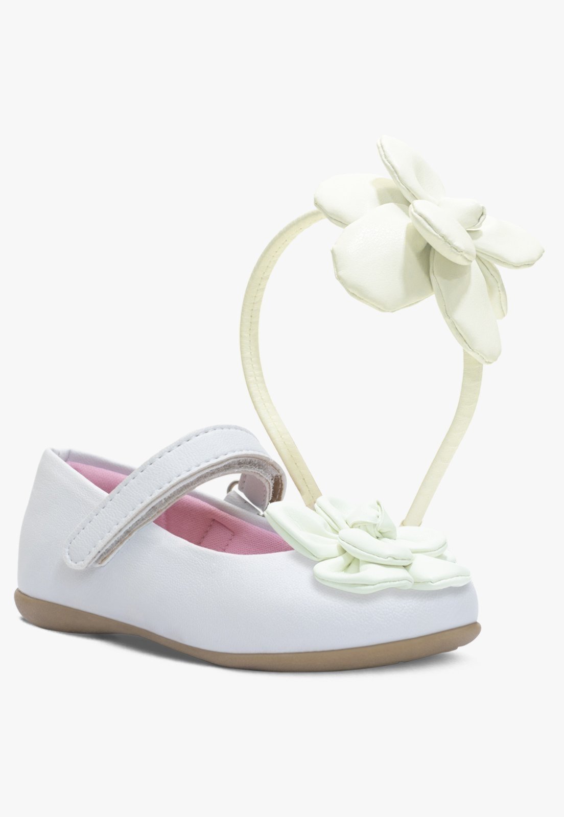 Infantil – Kit Tiara E Sapatilha Rasteira Calce Facil Feminina Pópidi Petalas Branco
