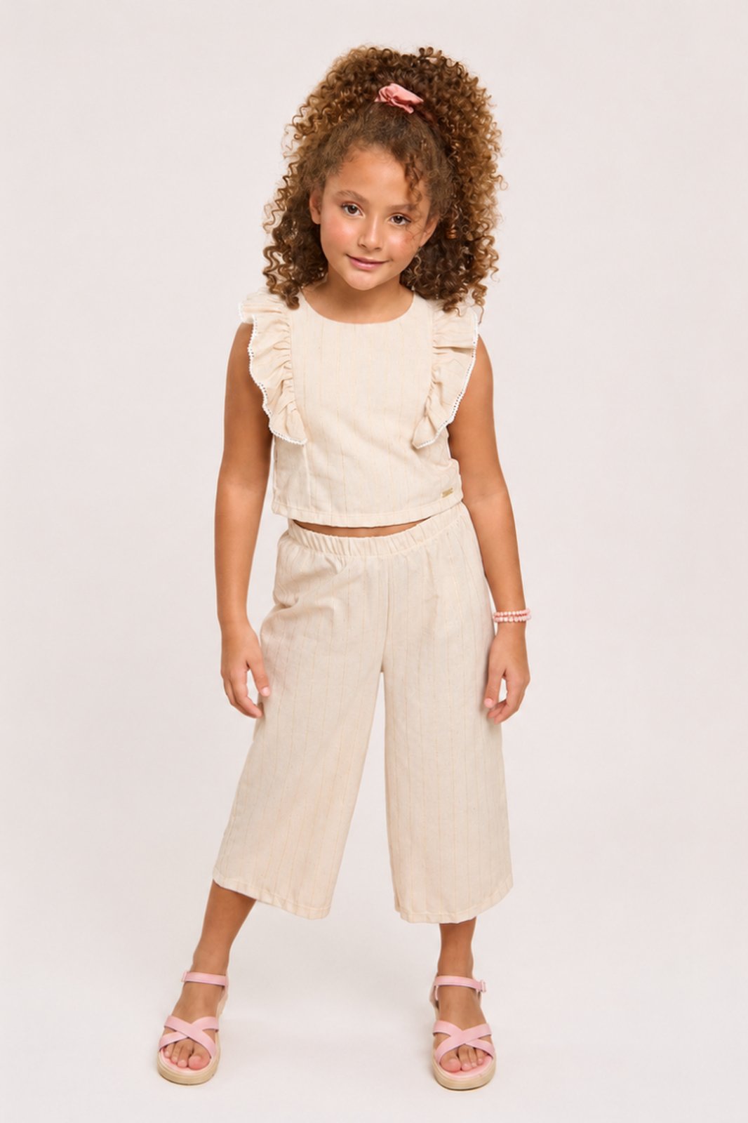 Infantil - Conjunto Menina Verão Regata Babados e Calça Pantacourt