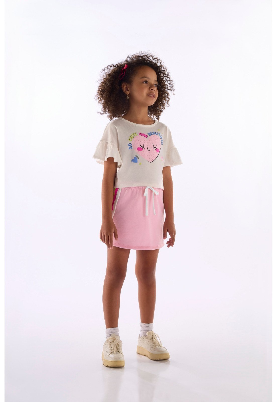 Infantil - Conjunto Blusa Short-Saia Quimby Branco