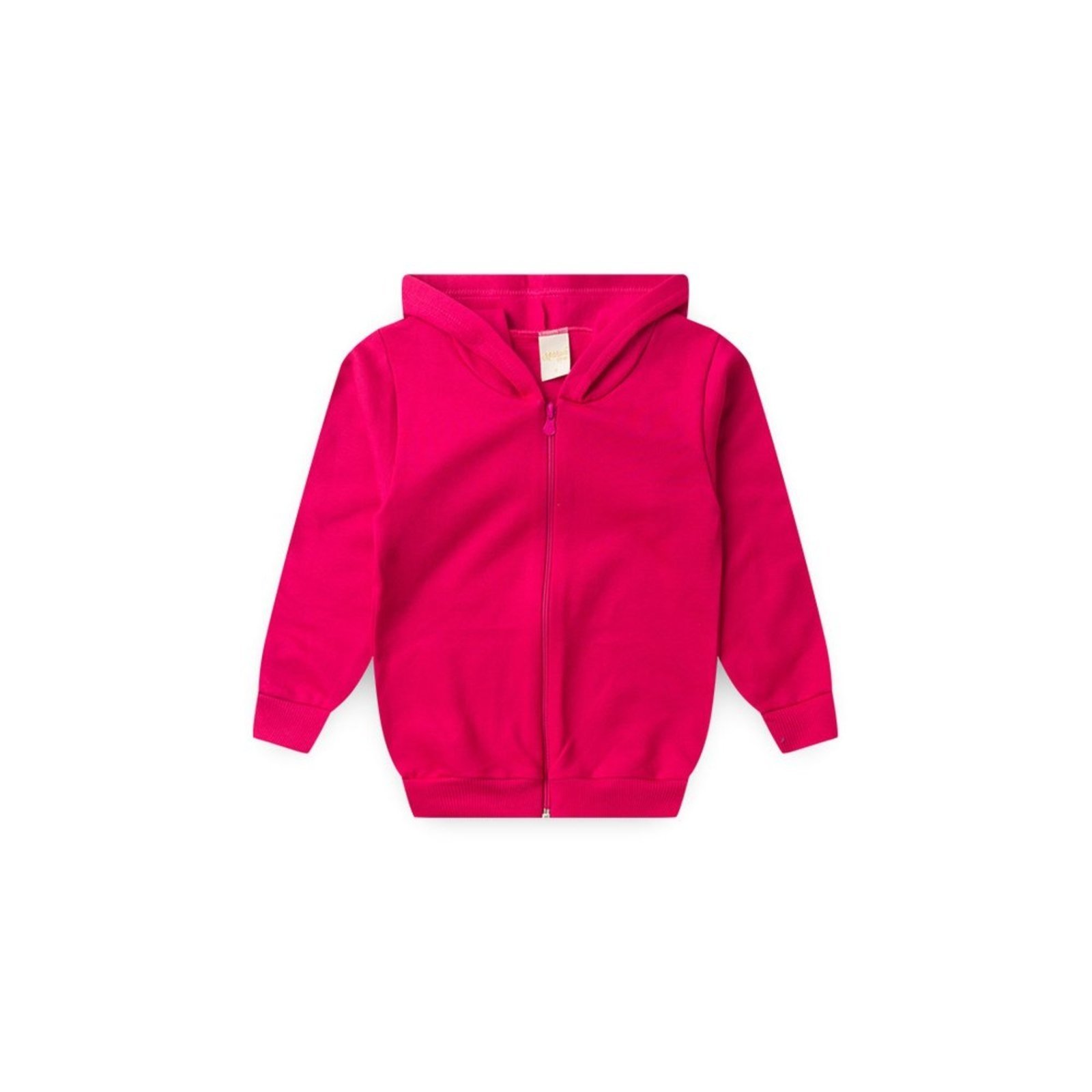 Infantil - Jaqueta Inverno Menina Pink Com Capuz em Moletom felpado Básica