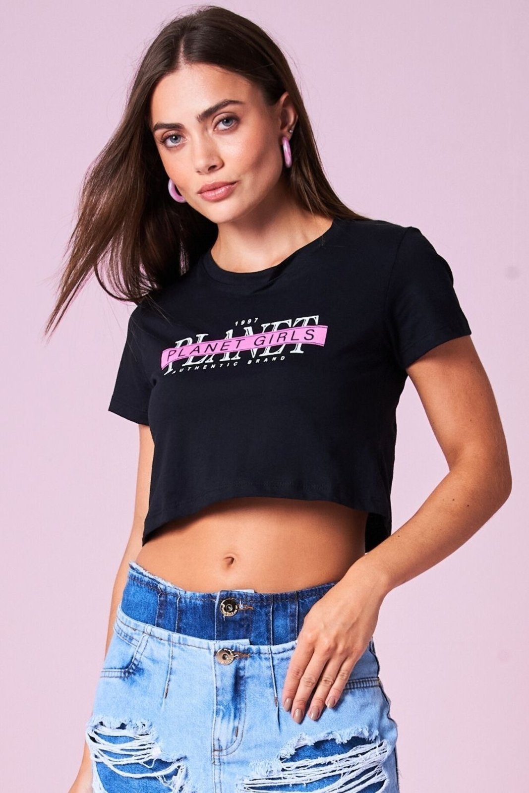 Cropped Feminino Logo Neon Planet Girls Preto