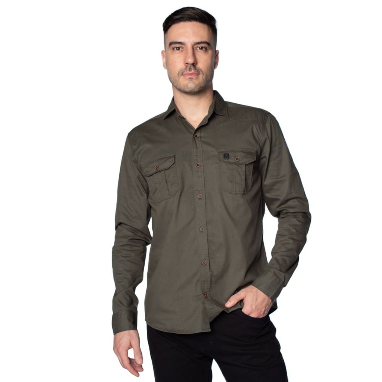 Camisa Masculina Amil com Bolsos Musgo