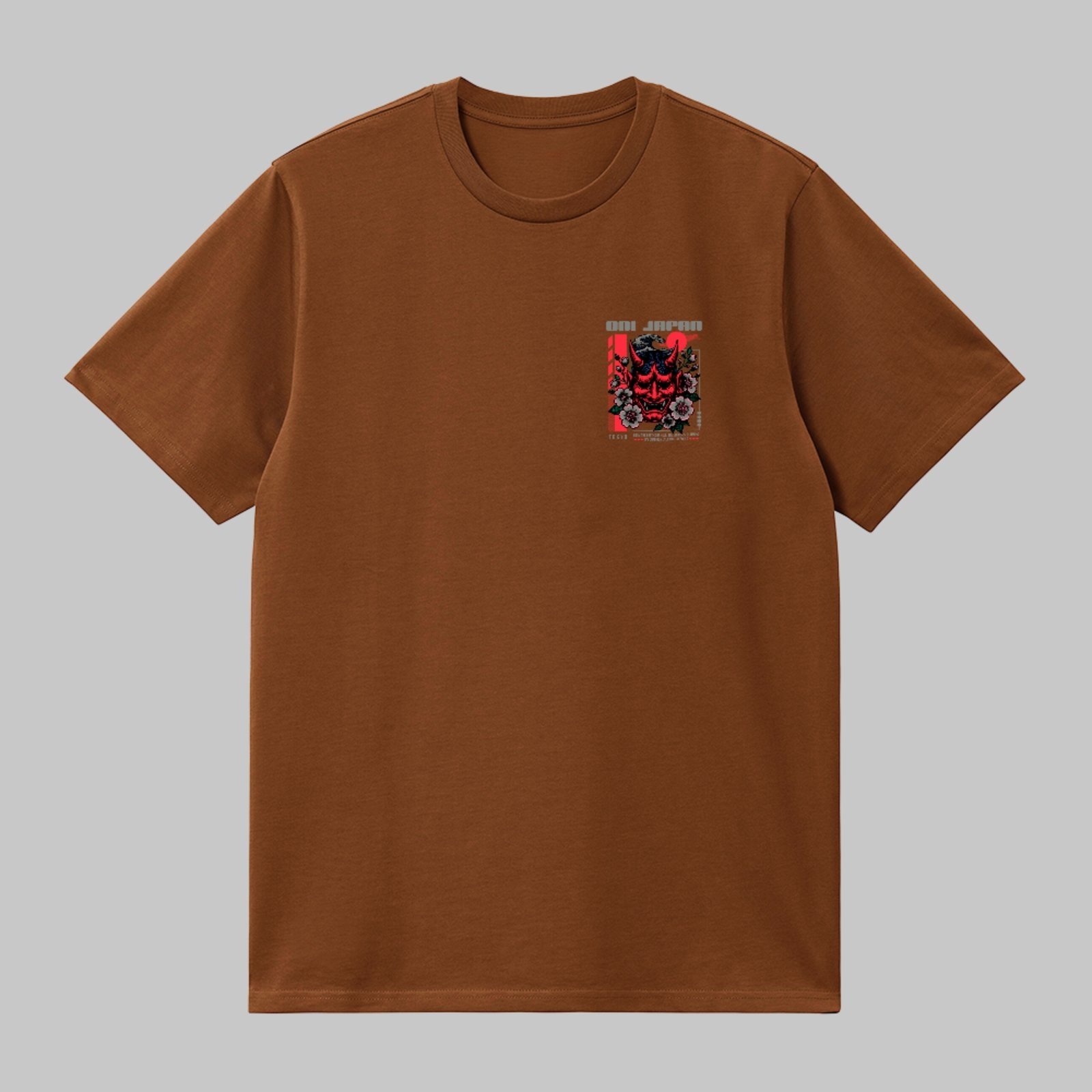 Camiseta Básica Oni Japan Máscara Samurai Oriental Unissex Marrom
