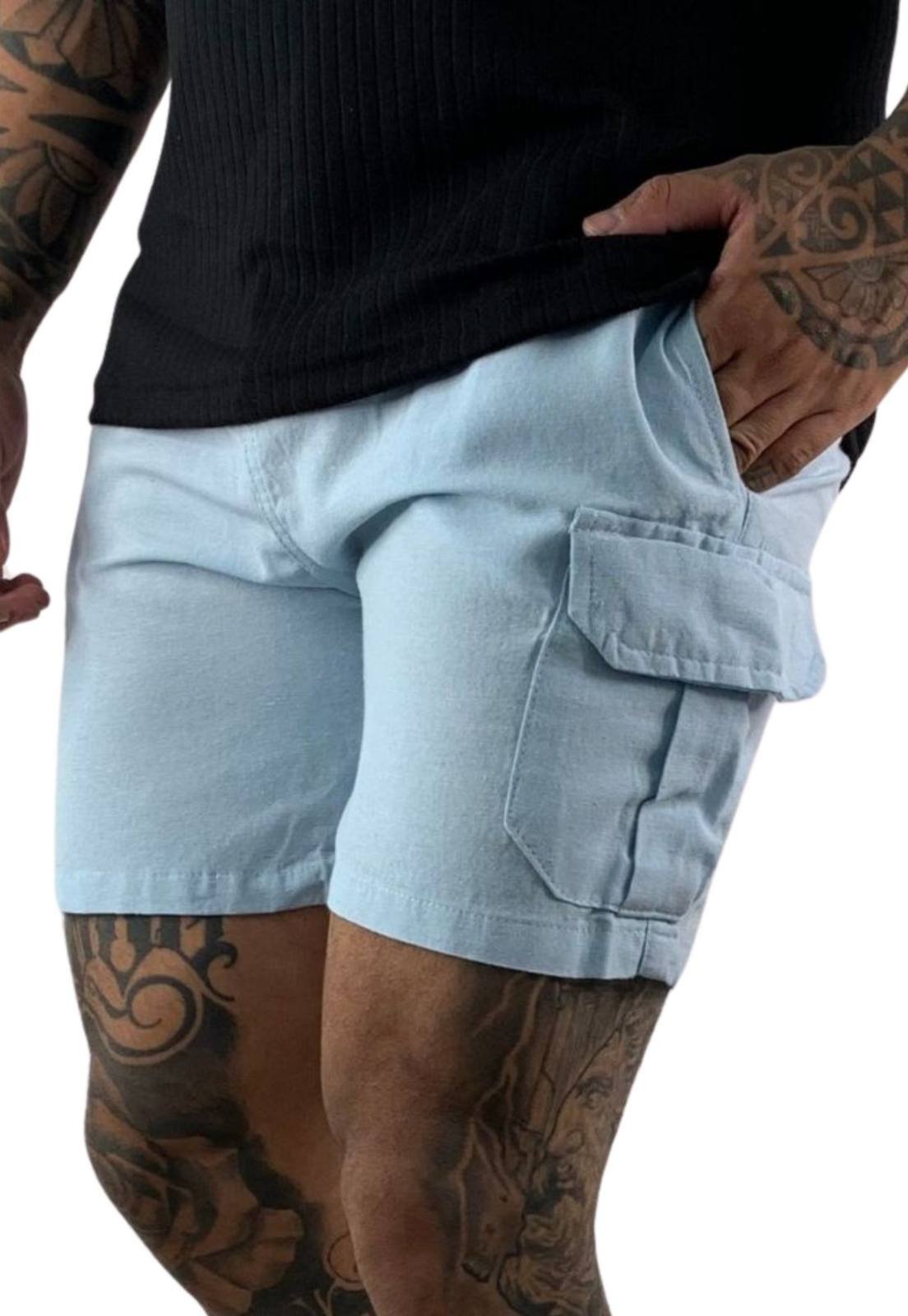 Bermuda Elegante Masculina Curta Azul Claro Mauricinho Cargo Confortável Tecido Premium