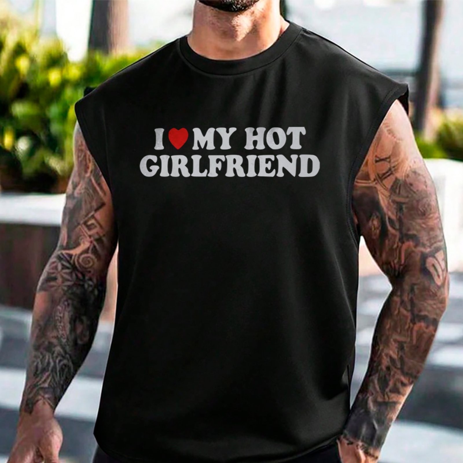 Camiseta Regata Machão I Love My Girlfriend Funny Moda Urbana Estilo Preto