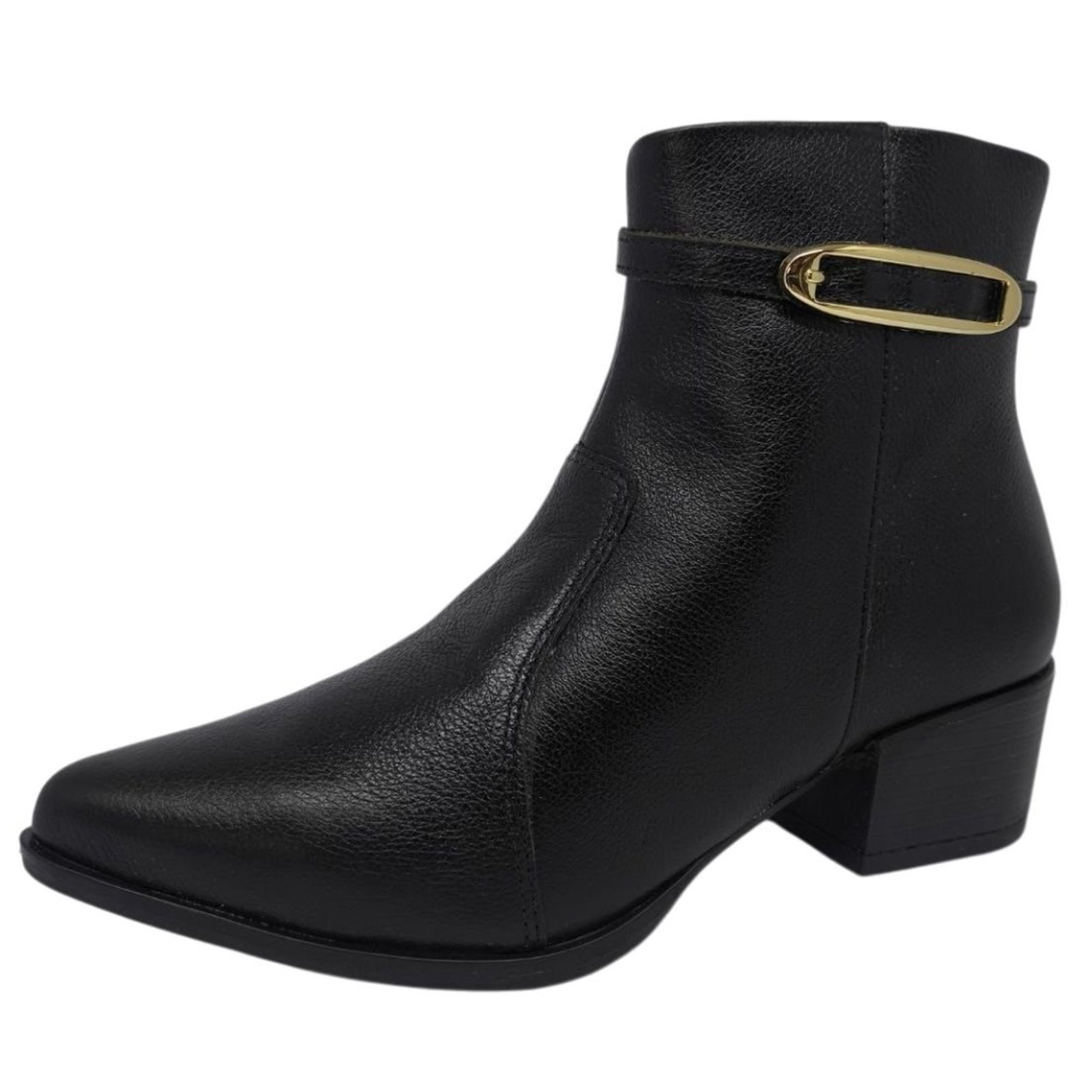 Bota Feminina Salto Baixo Enfeite Dourado Couro Estilo Cacci