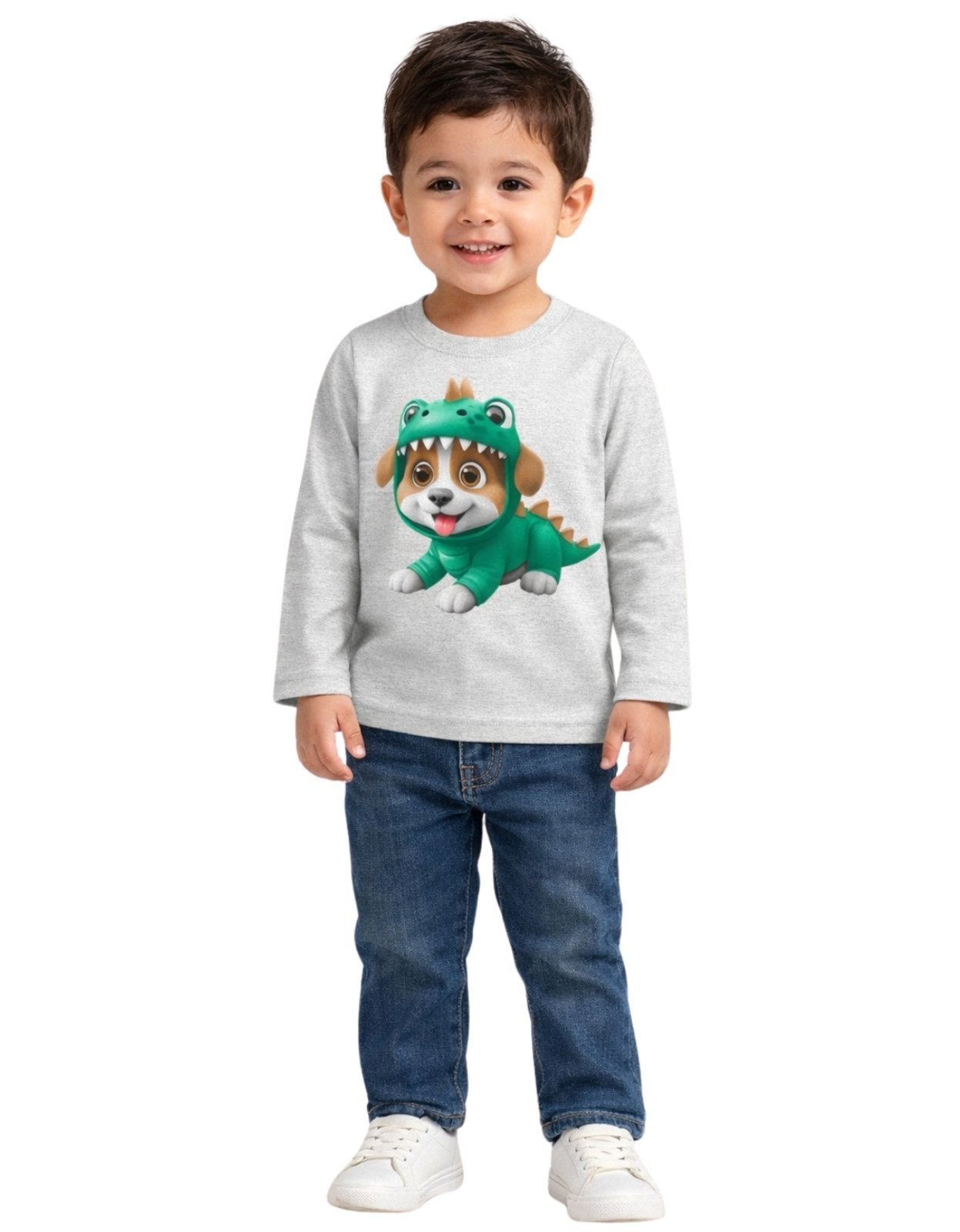 Vista 2 Infantil - Camiseta Manga Longa E Calça Kyly Cachorro Mescla White bege white Kyly bege white