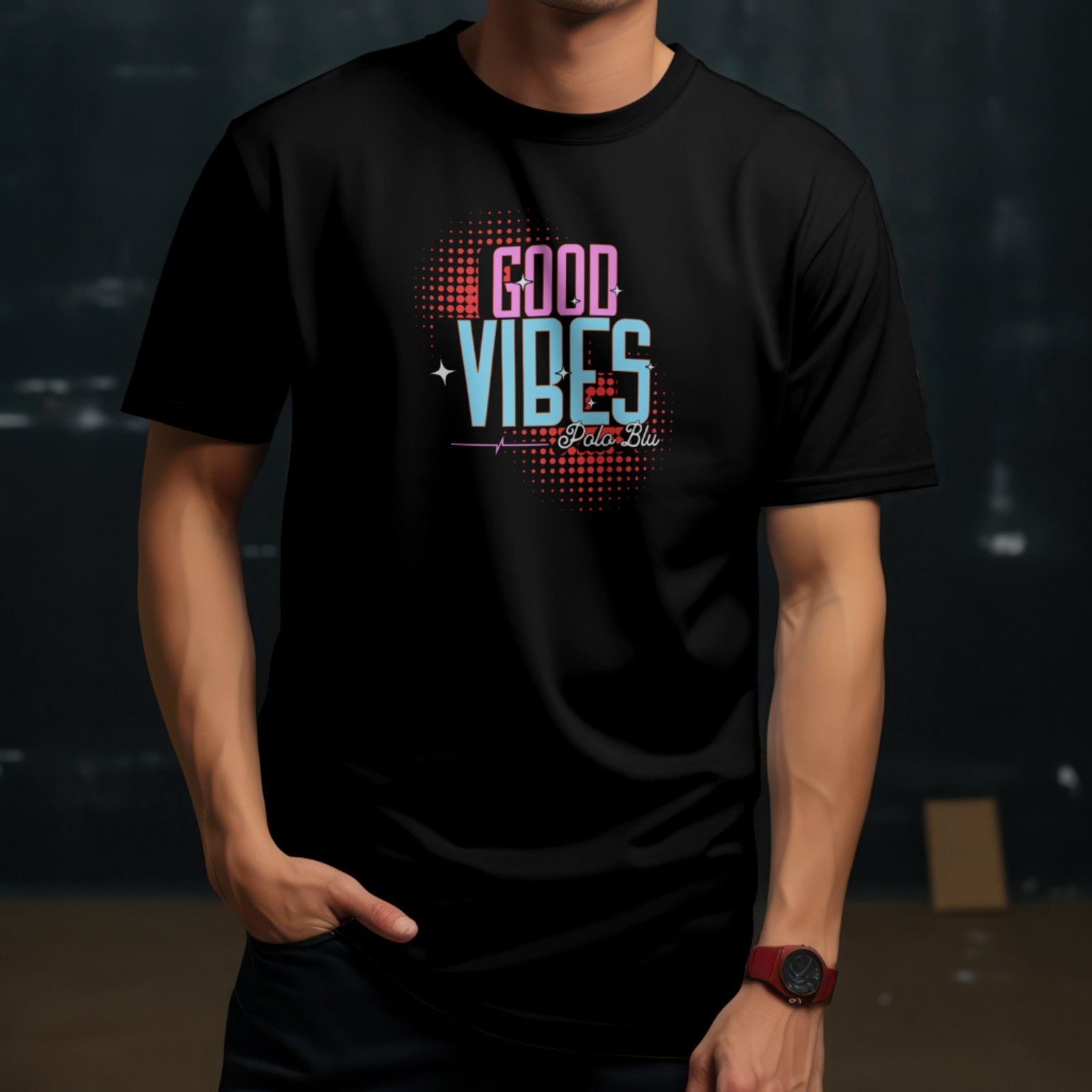 Camiseta Masculina Polo Blu Good Vibes Malha Algodão Preta do P ao G1