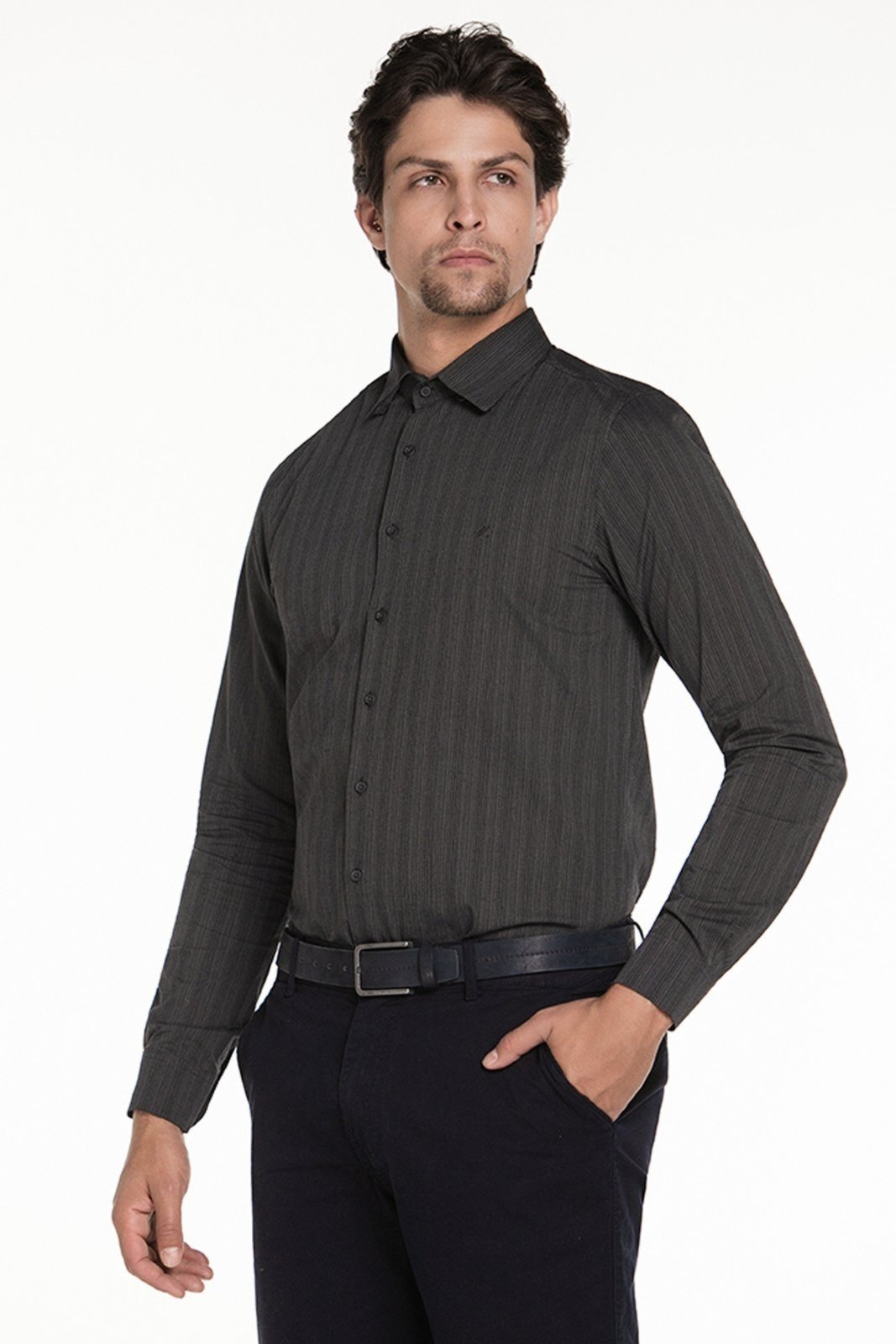 Camisa Pima Fio Tinto Manga Longa Chumbo – Zaiko