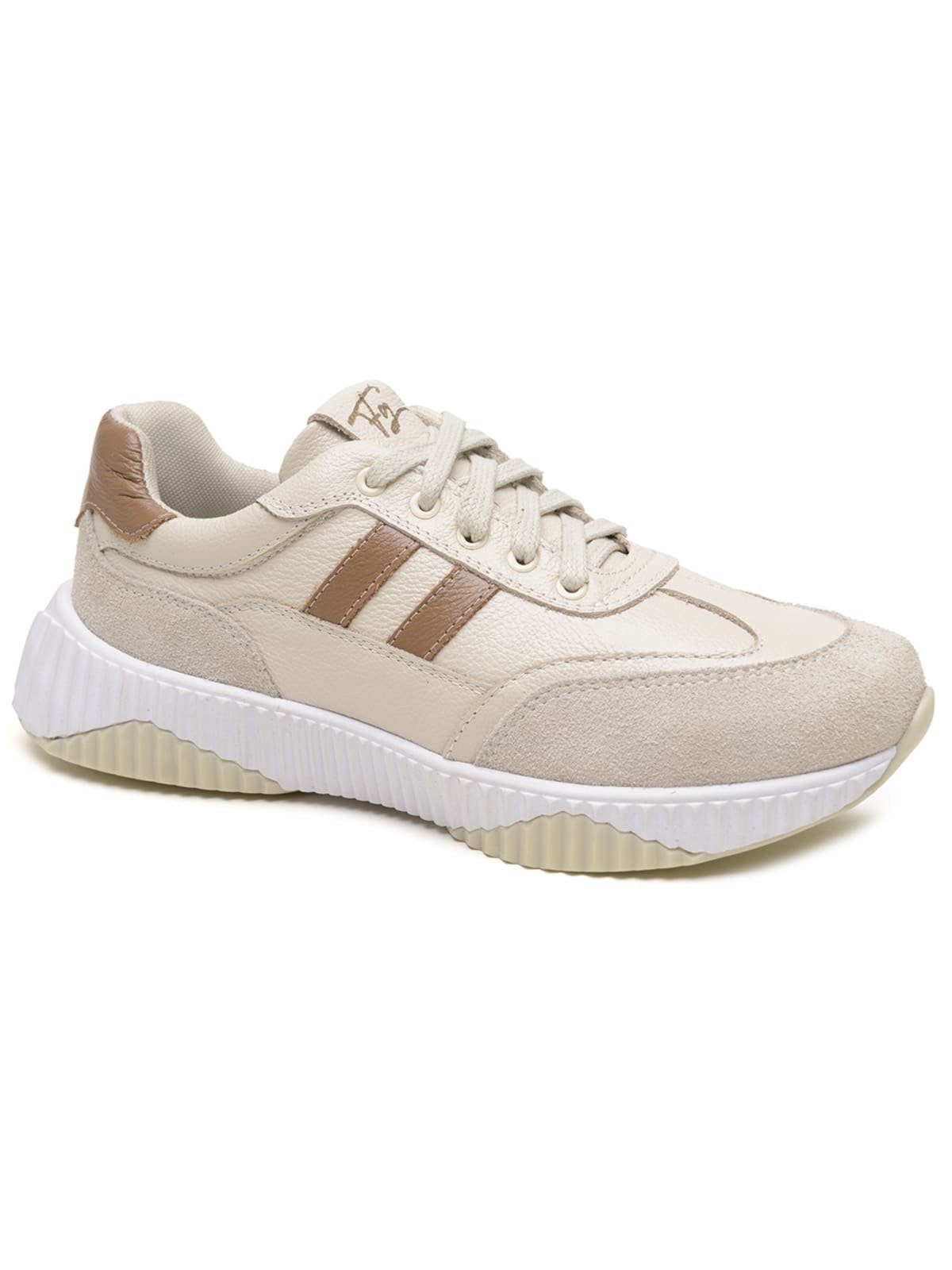 Tênis Chunky Feminino Couro Legítimo Sola Alta Conforto Leve Nude