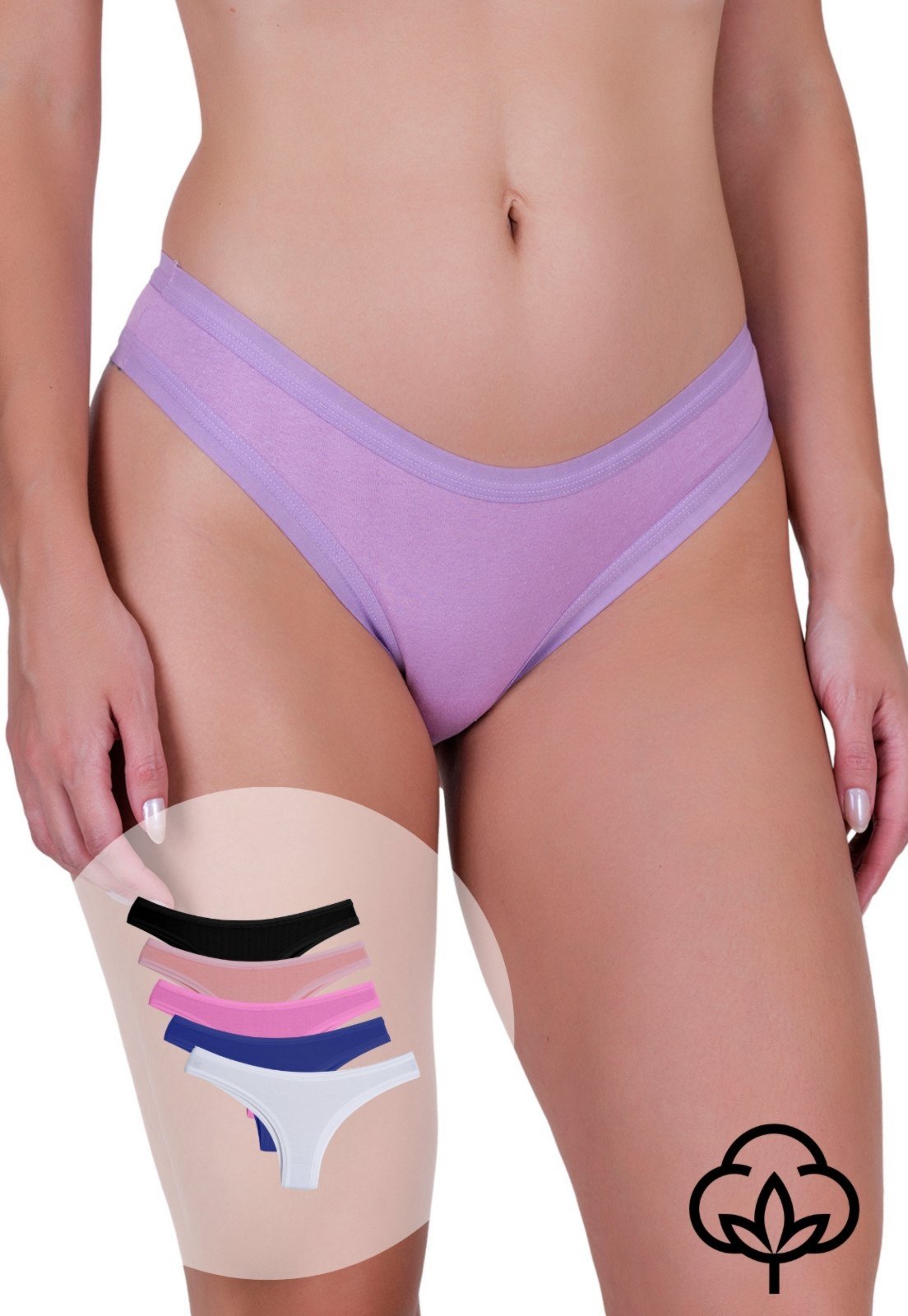 Kit 5 Calcinhas Femininas Algodão Confortável Elástico Aberto Não Marca Concept Lingerie