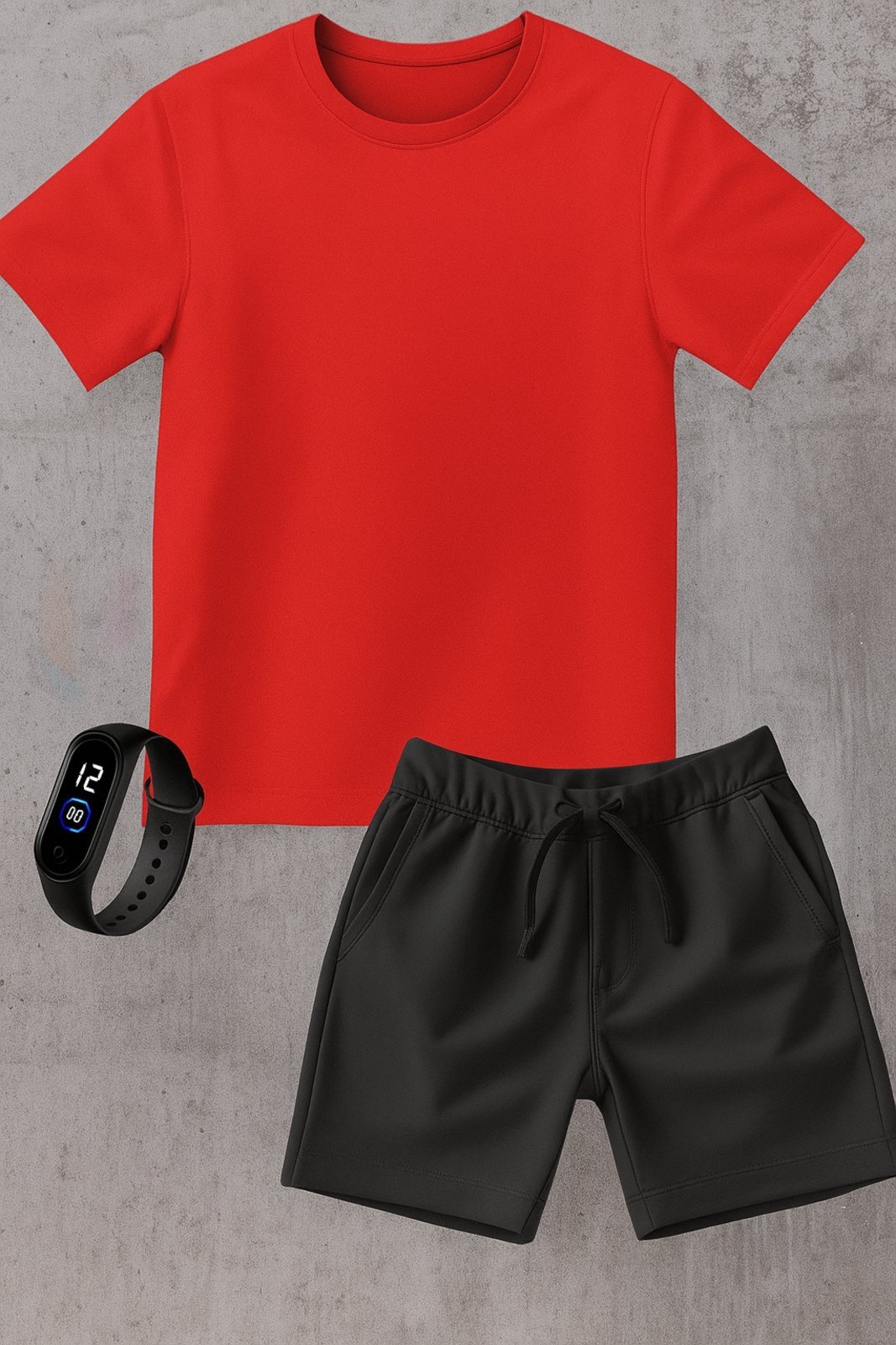 Infantil - Kit Camiseta menino Urbania Algodão Vermelha e Short Bermuda preto menina Conjunto black promoção oferta + brinde relogio