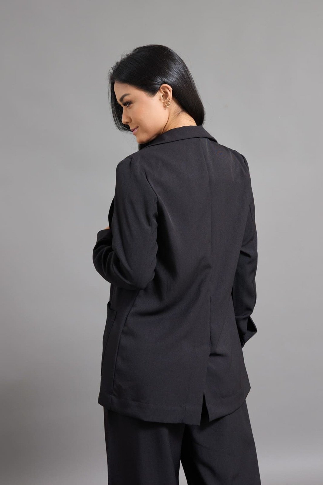 Vista 3 Casaco Alfaiataria Feminino Blazer Color Dialogo Jeans DIALOGO preto