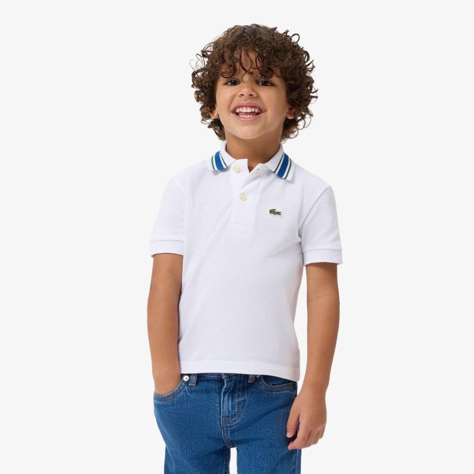 Camisa Polo Petit Piqué Lacoste com Gola Listrada Branco