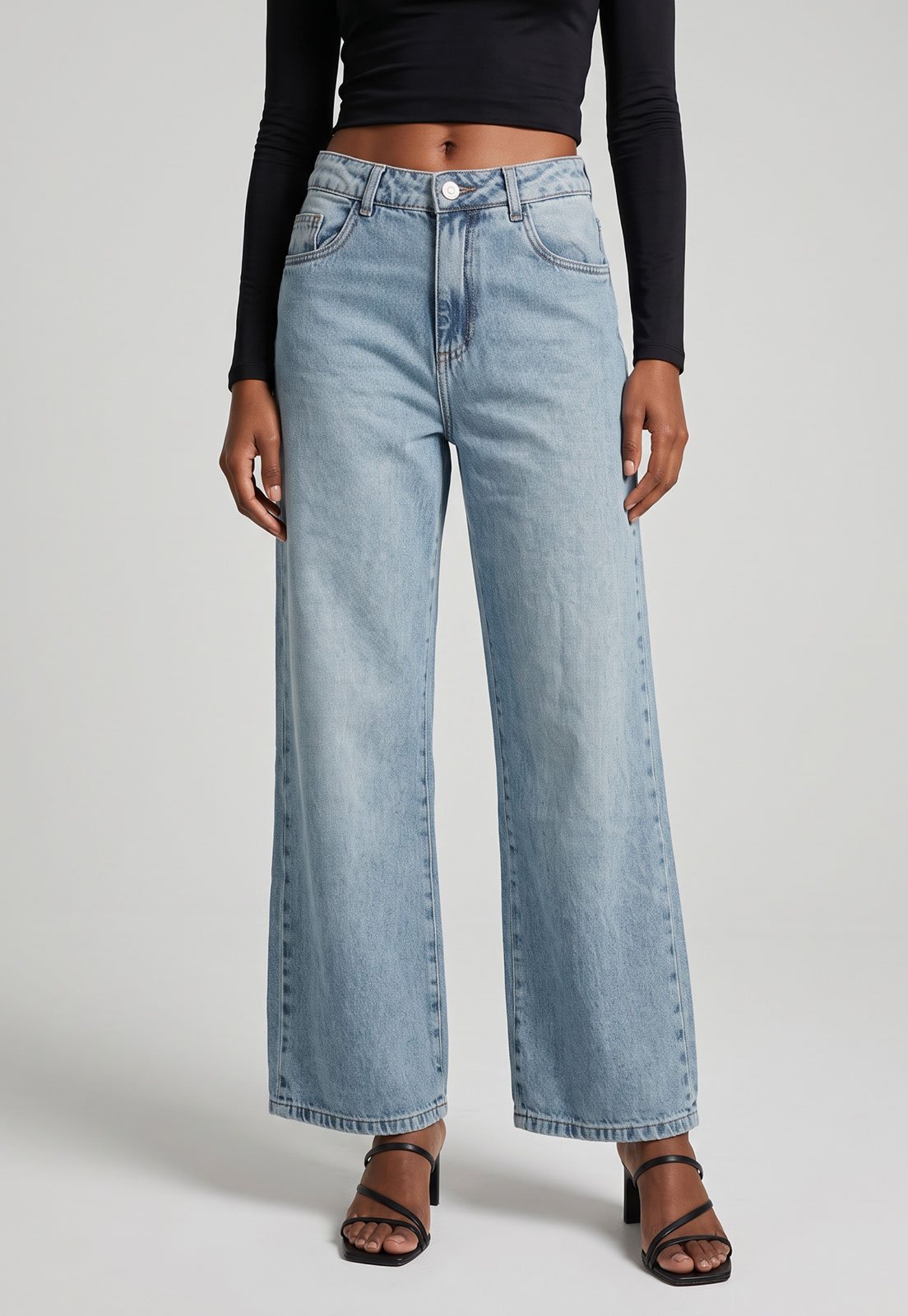Calça Feminina Sawary Jeans Wide Leg Petit Azul Claro
