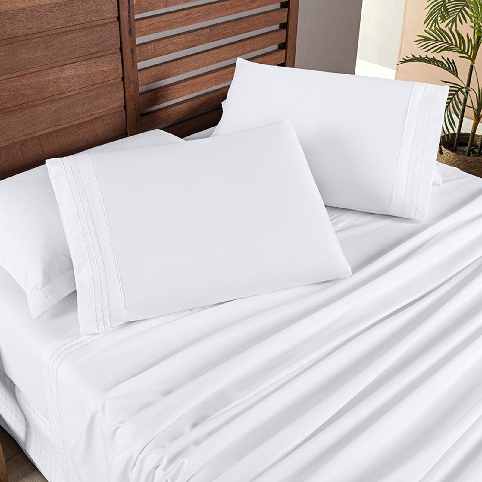 Jogo Cama Lençol Casa Scarpa Honore Queen Micro Percal 200 Fios c/ Detalhes Bordados 4 Peças - Branco Neve