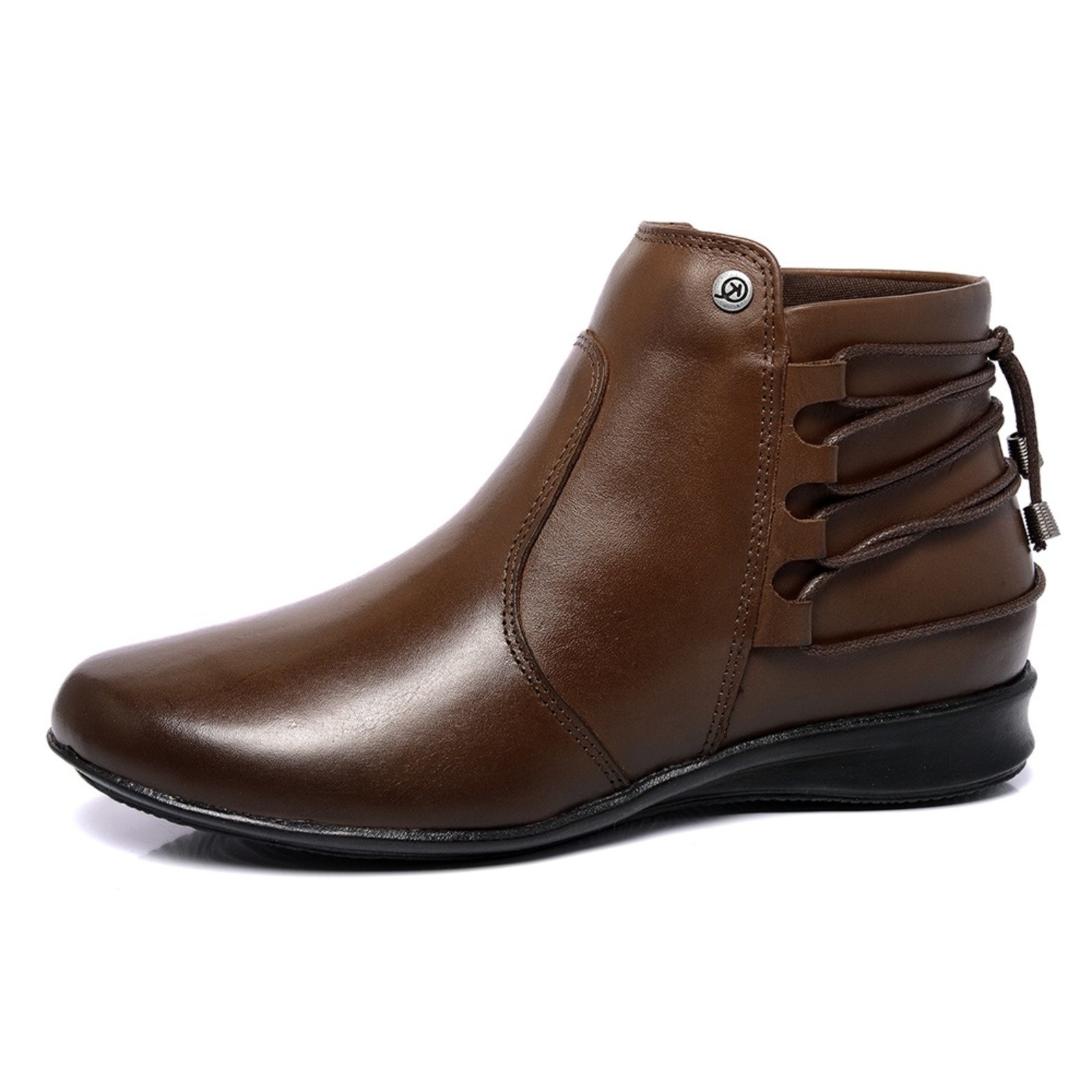 Vista 3 Bota Feminina Coturno em Couro Legítimo Cano Curto com Ziper Confortável Direto da Fábrica, PROMOÇÁO! Mister Couros marrom Mister Couros marrom