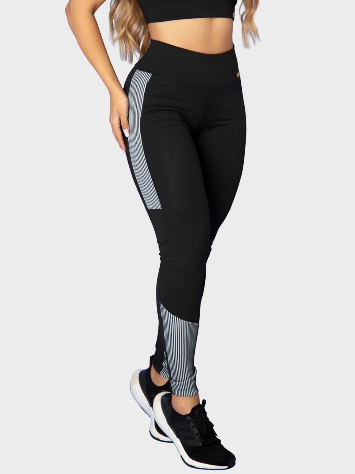 Calça Legging Fitness Tarelles Cintura Alta 3D Preto e Branco