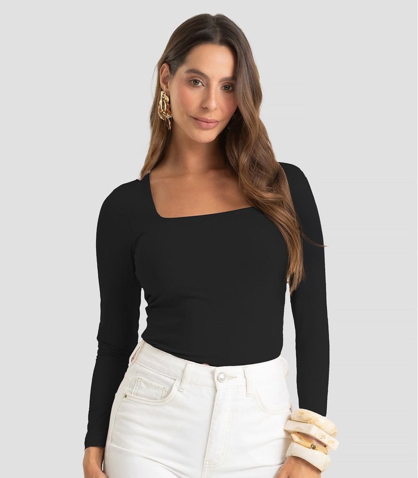 Blusa Feminina Manga Longa Poliamida Dianna Preto