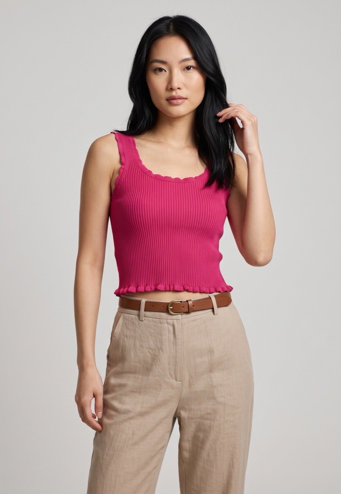 Blusa Feminina Lez a Lez Tricô Canelado Barra Ondulada Rosa