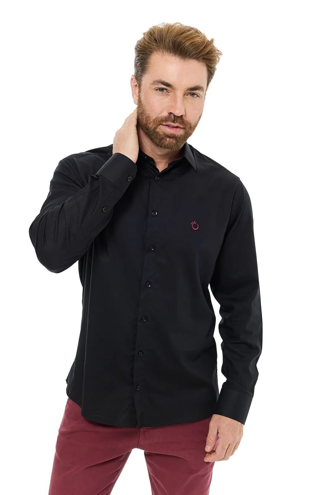 Camisa Social Masculina Olimpo Manga Longa Algodão Fio 50 Preta