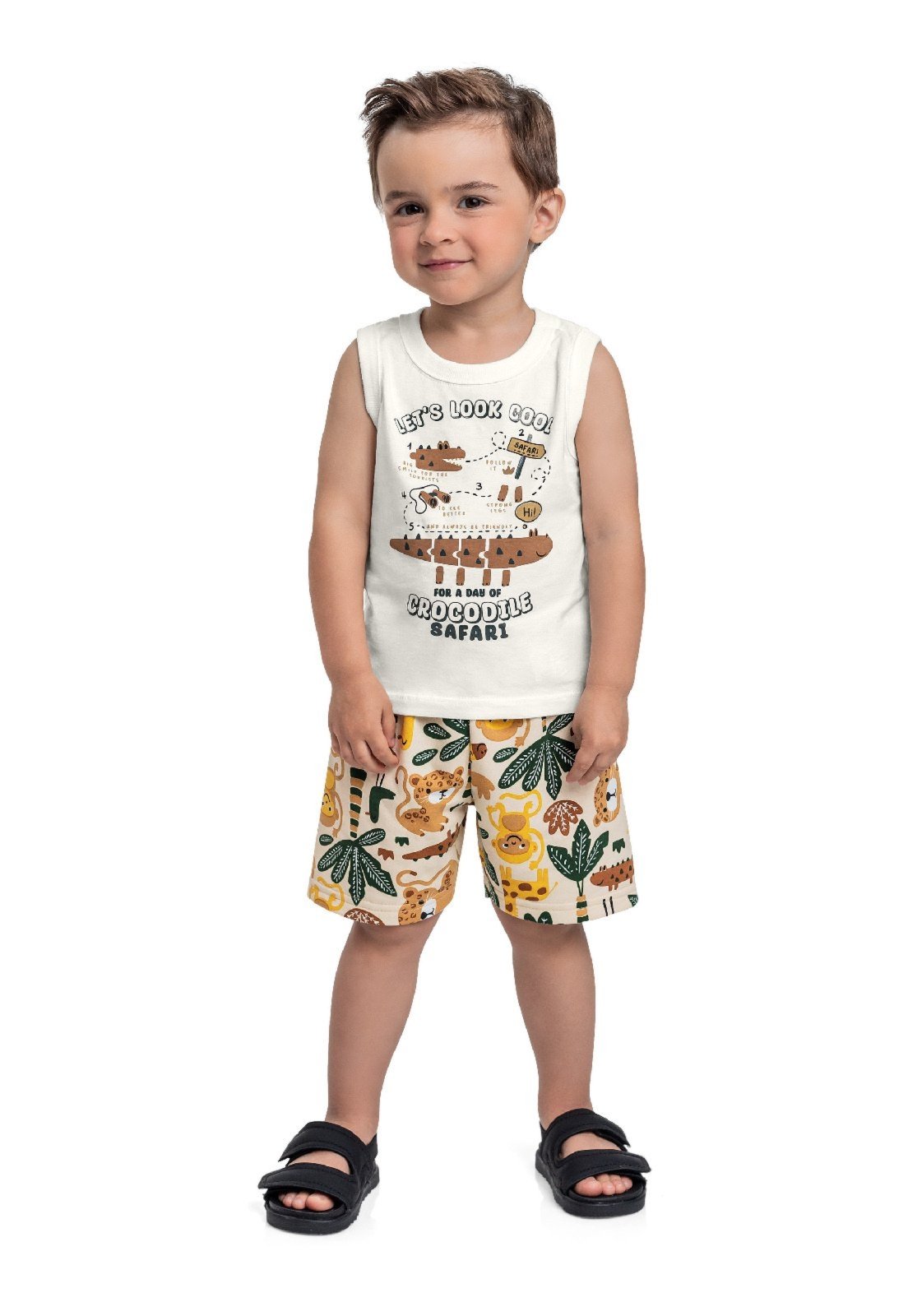 Infantil – Conjunto com Regata e Bermuda Bee Loop Bege