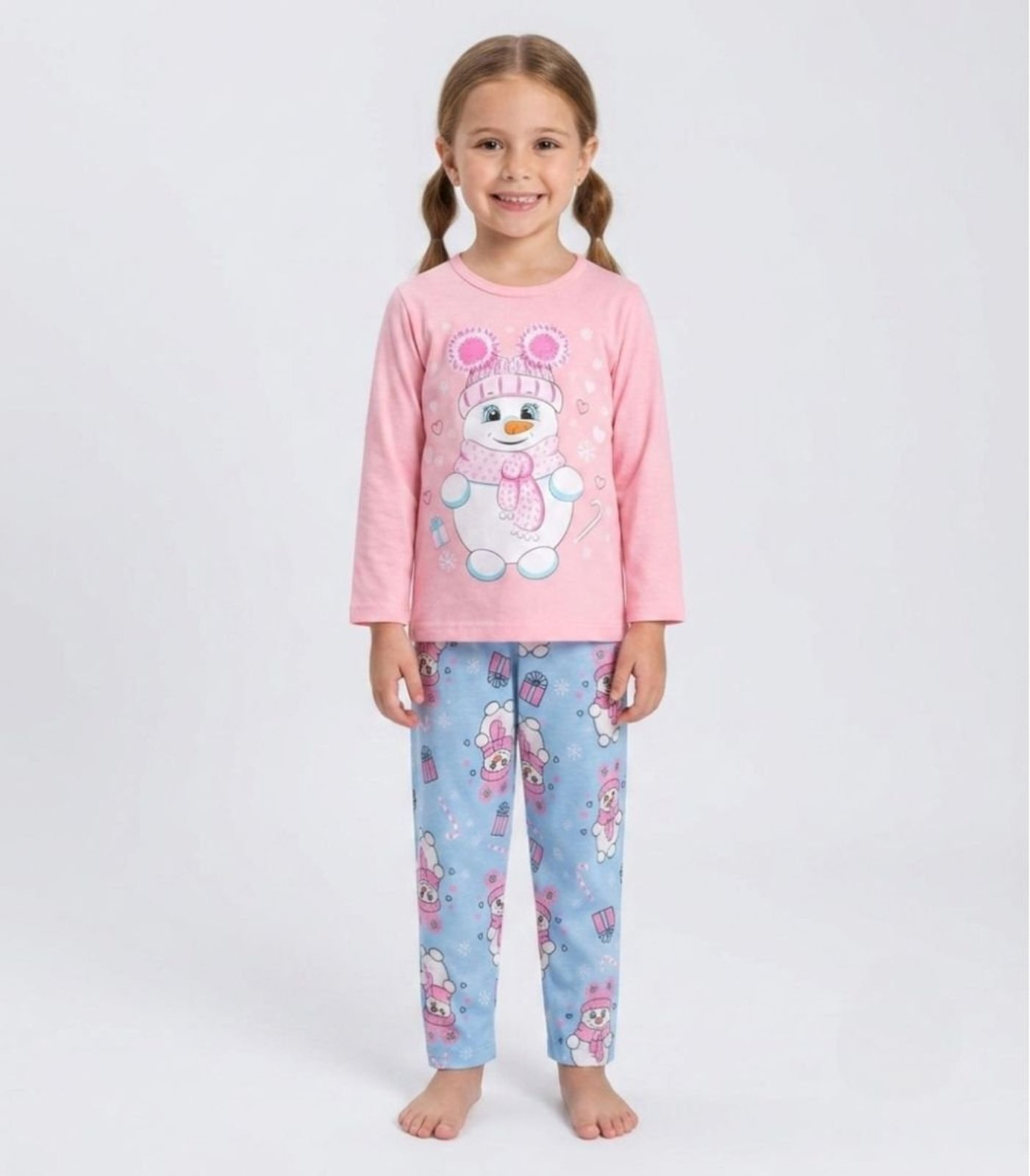 Pijama Menina Manga Longa Meia Malha Kappes Rosa