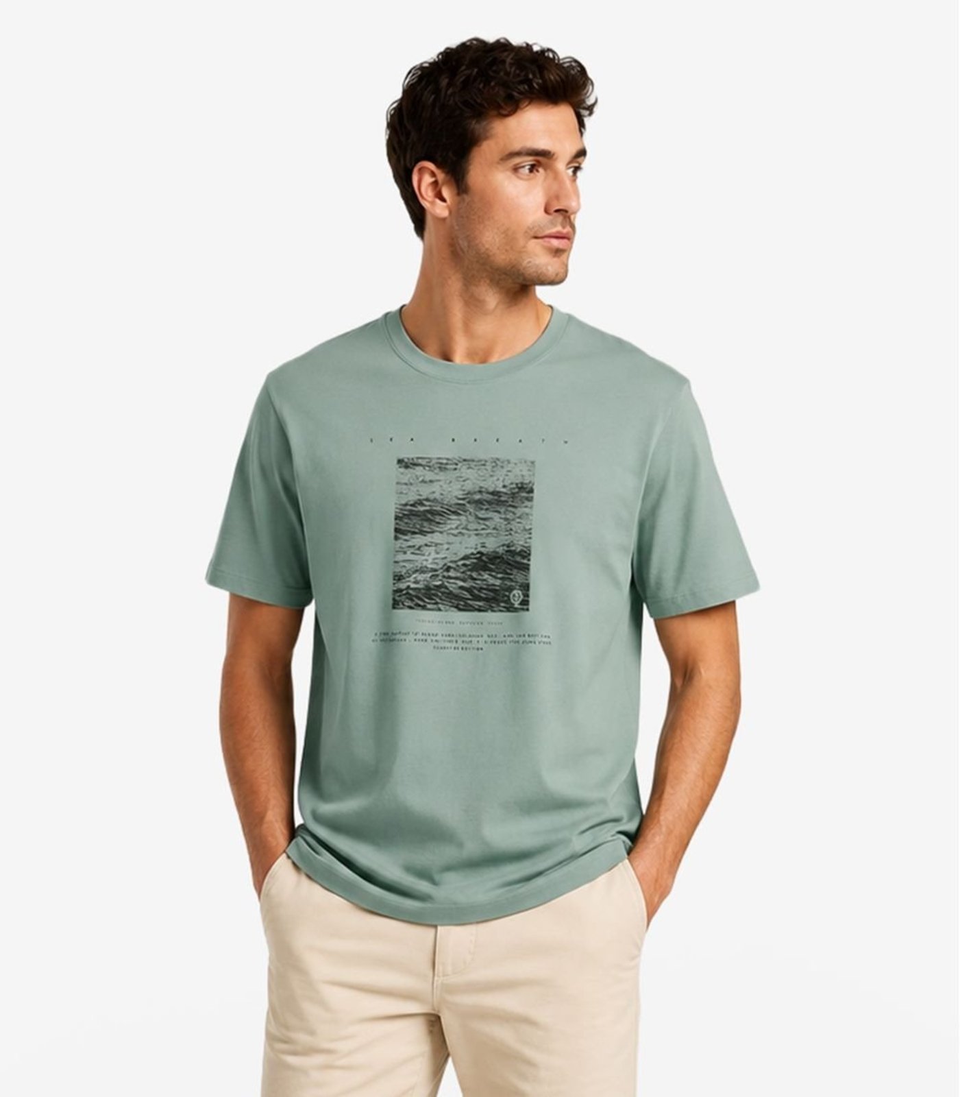 Camiseta Masculina Meia Malha Com Estampa Diametro Verde