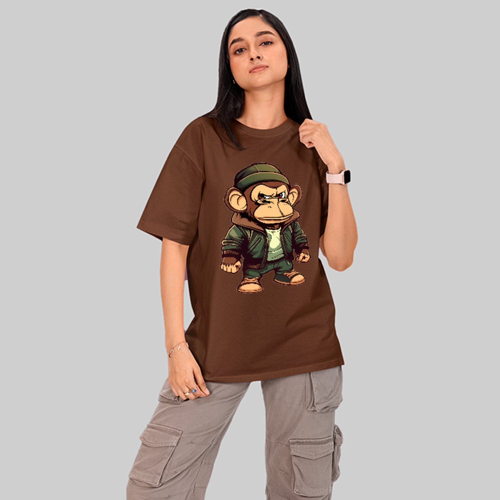 Camiseta Oversized Premium Monkey Streetwear Urban Style Unissex Marrom