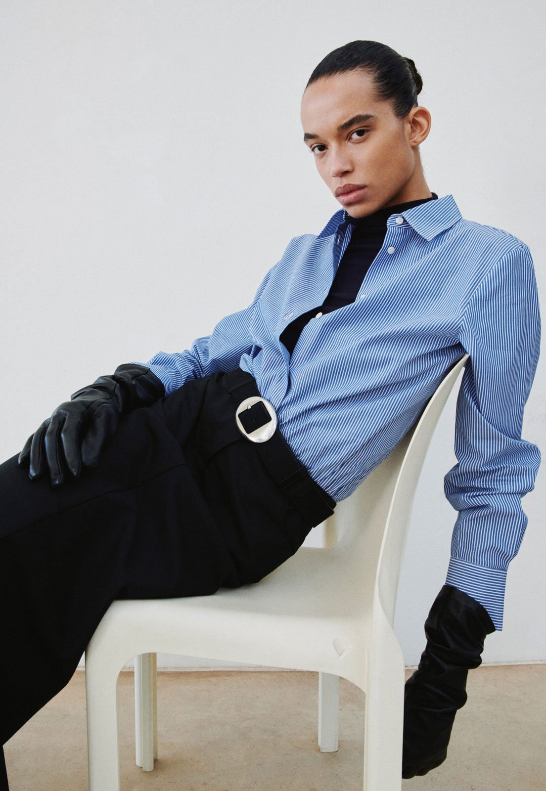 Camisa Feminina Mango Listrada Azul