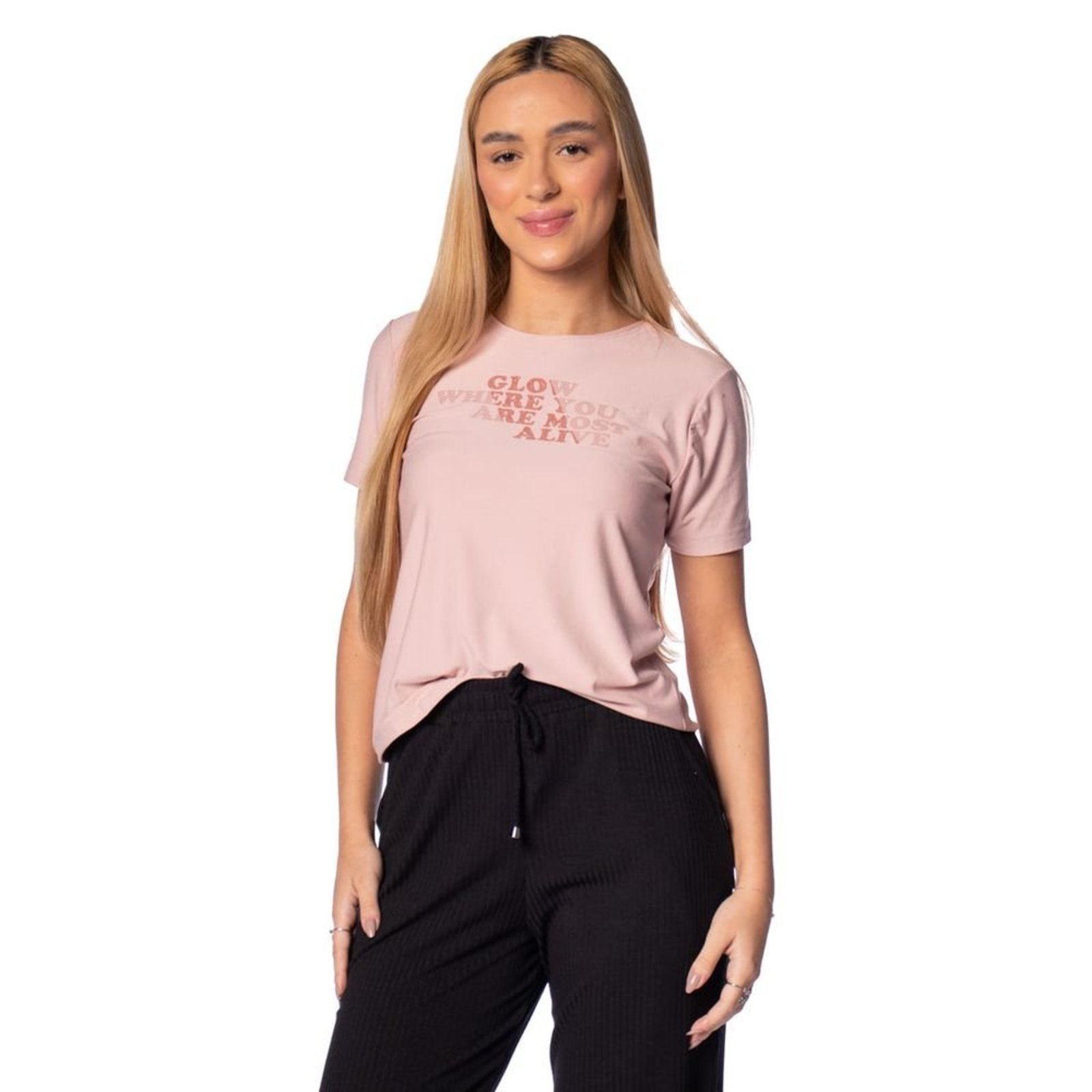 Blusa Feminina Endless Manga Curta Estampa Brilho Rosa Claro