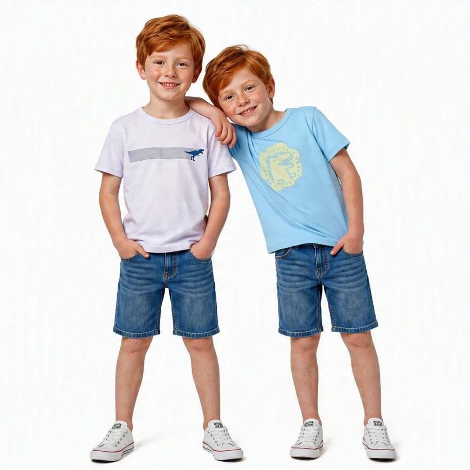 Infantil - Kit 2 Camisetas Menino Dino Branco e Azul Alphabeto