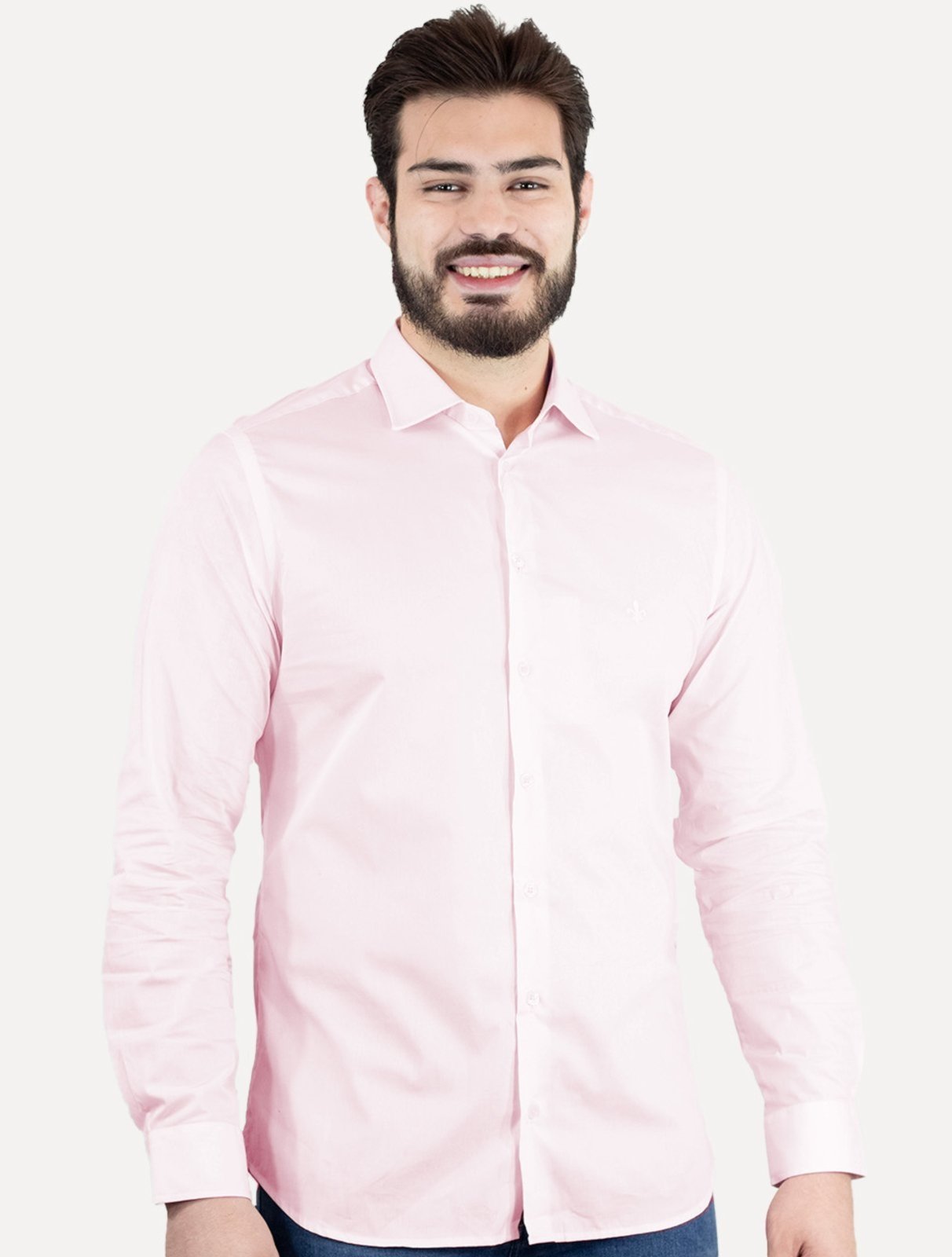 Camisa Dudalina Masculina Milano Tricoline Lisa Stretch Rosa Claro
