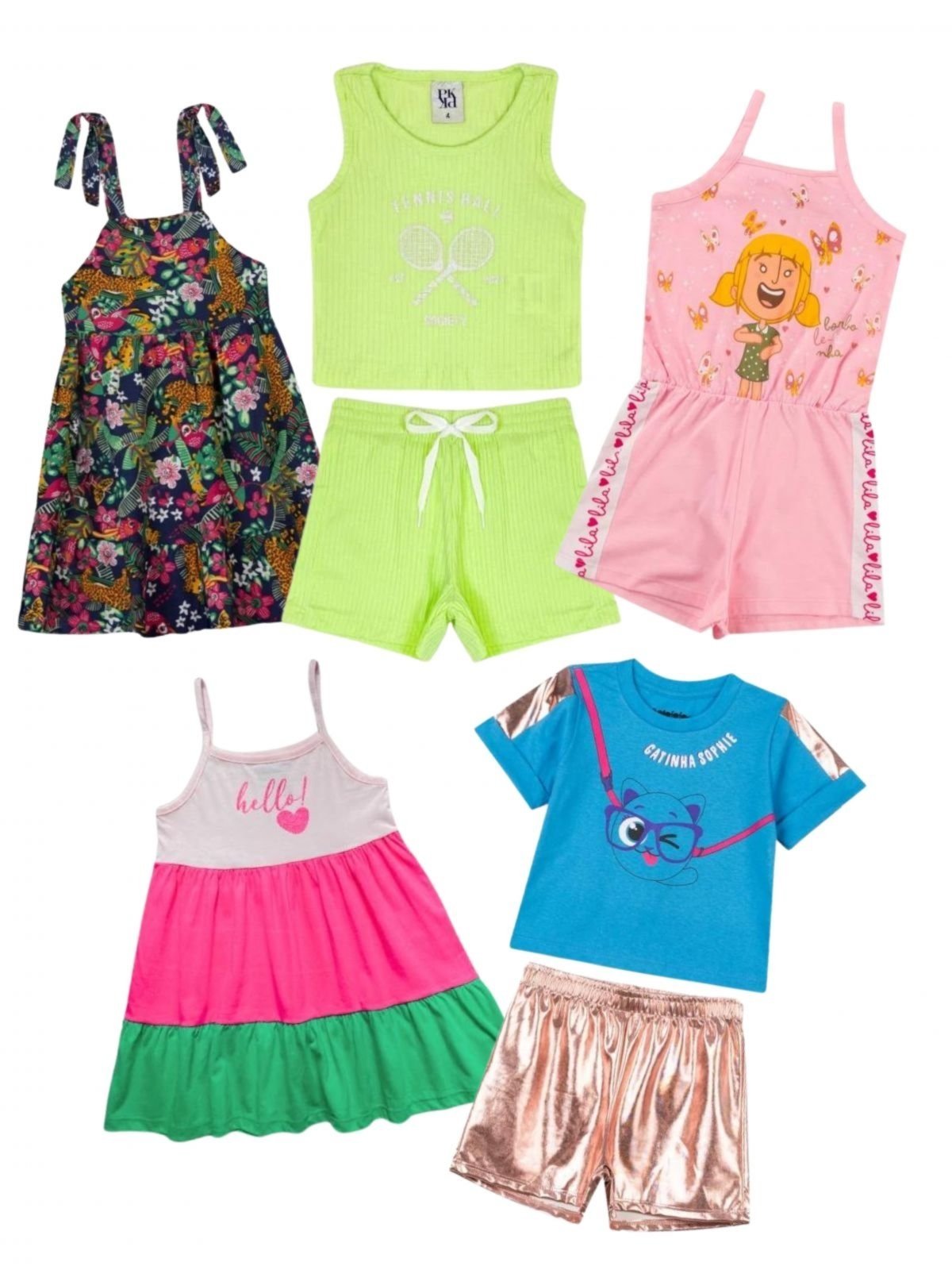 Vista 3 Infantil - Kit Sortido Platinum 10 Peças de Roupas Infantis Feminina Verão - 5 Camisetas + 5 Bermudas PLATINUM KIDS multicolorido PLATINUM KIDS multicolorido