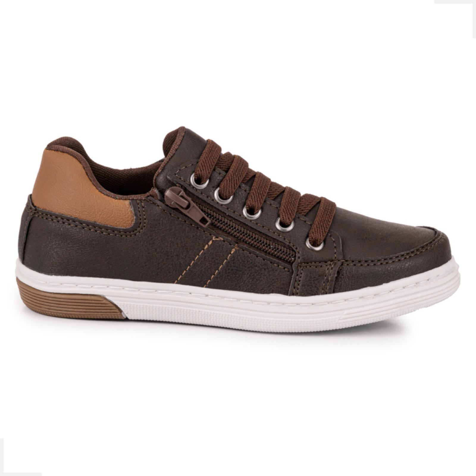 Infantil - Sapatenis Menino Masculino Casual Zíper Lateral Elástico Marrom Rovetto