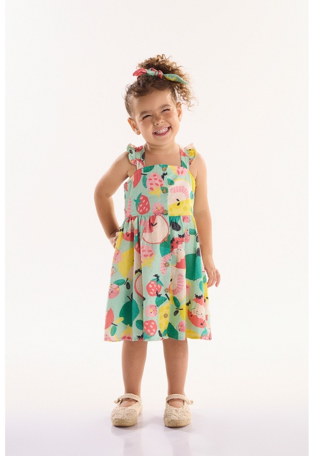 Infantil – Vestido em Viscolinho Pomar Feliz Três e Já Verde