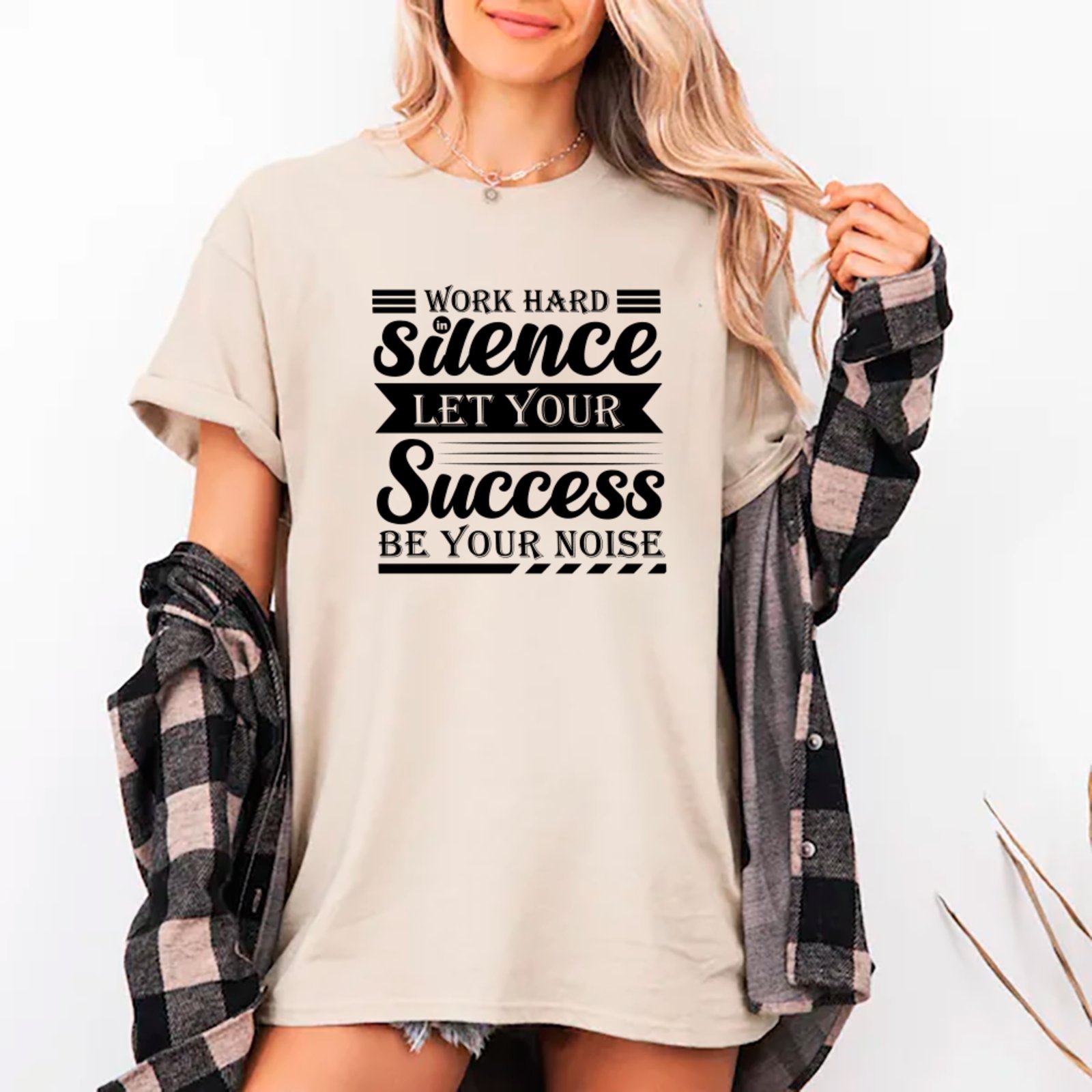 Vista 2 Camiseta Ousy Oversized Work Hard In Silence Visual Exclusivo Streetwear Unissex Off White off-white white ousy off-white white