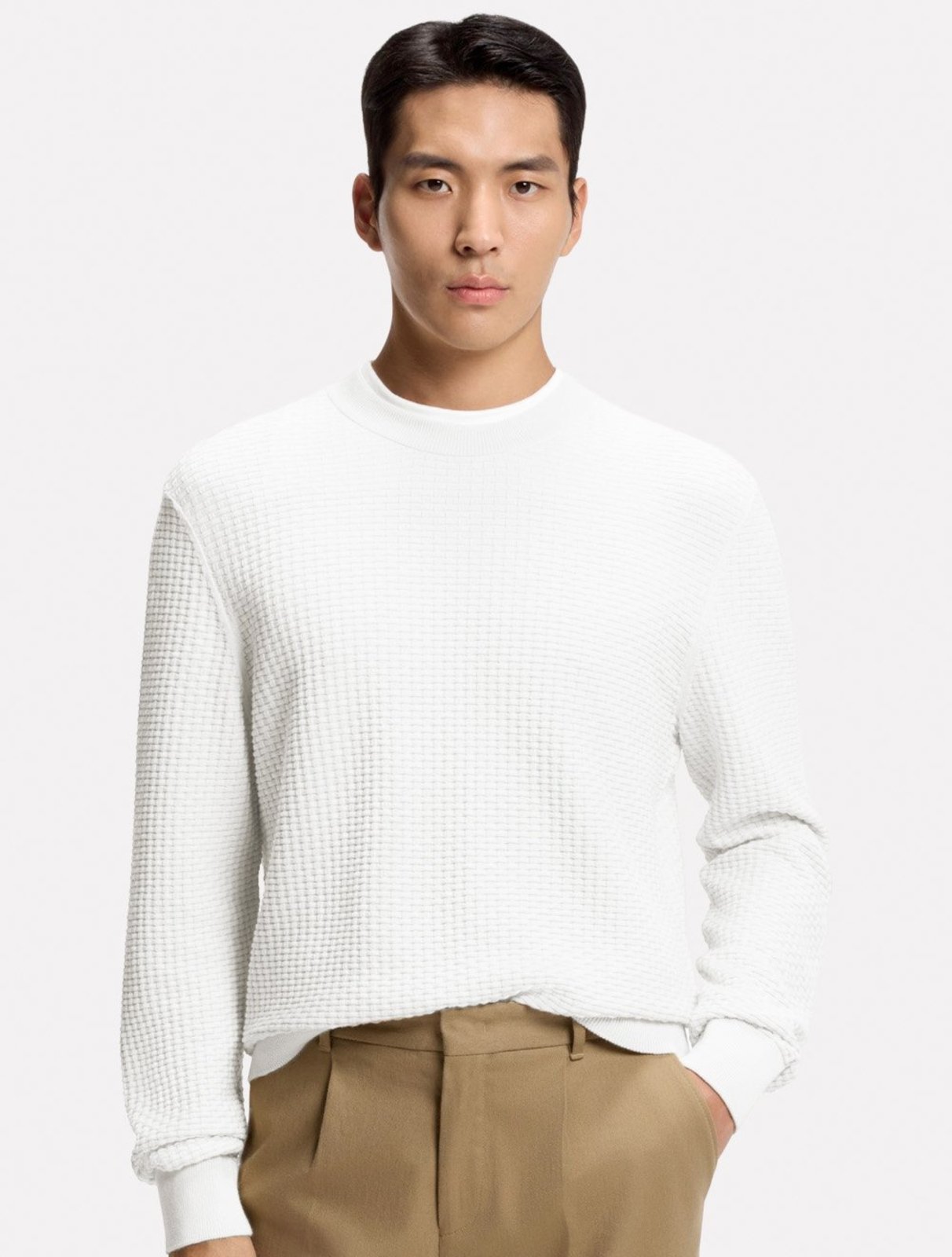 Suéter Hugo Boss Masculina Regular Fit Manga Curta Trico H-Nilton Branco