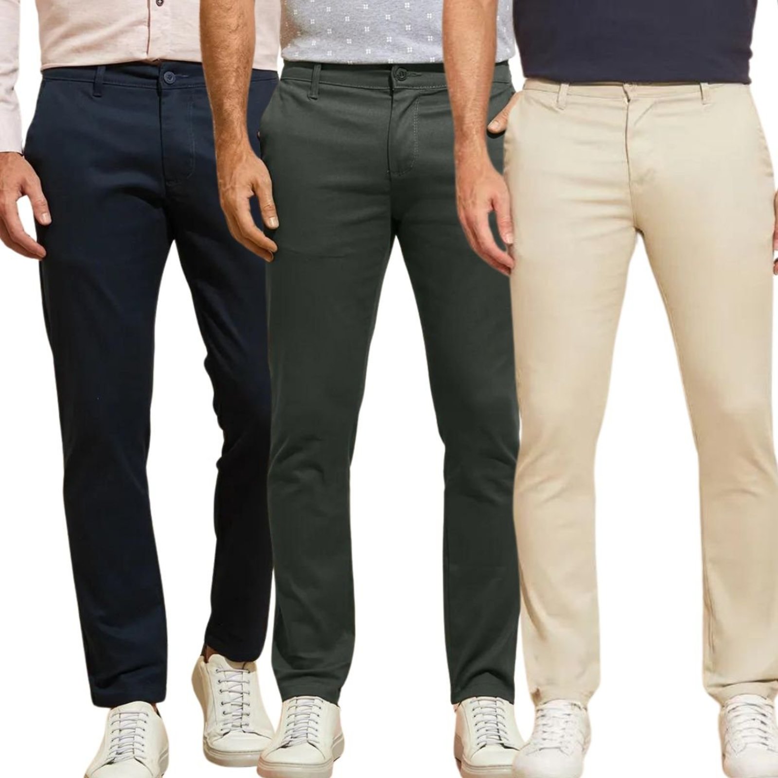 Kit 3 Calças Vih Triny de Sarja Chino Com Bolso Traseiro Embutido Alfaiataria Skinny Marinho