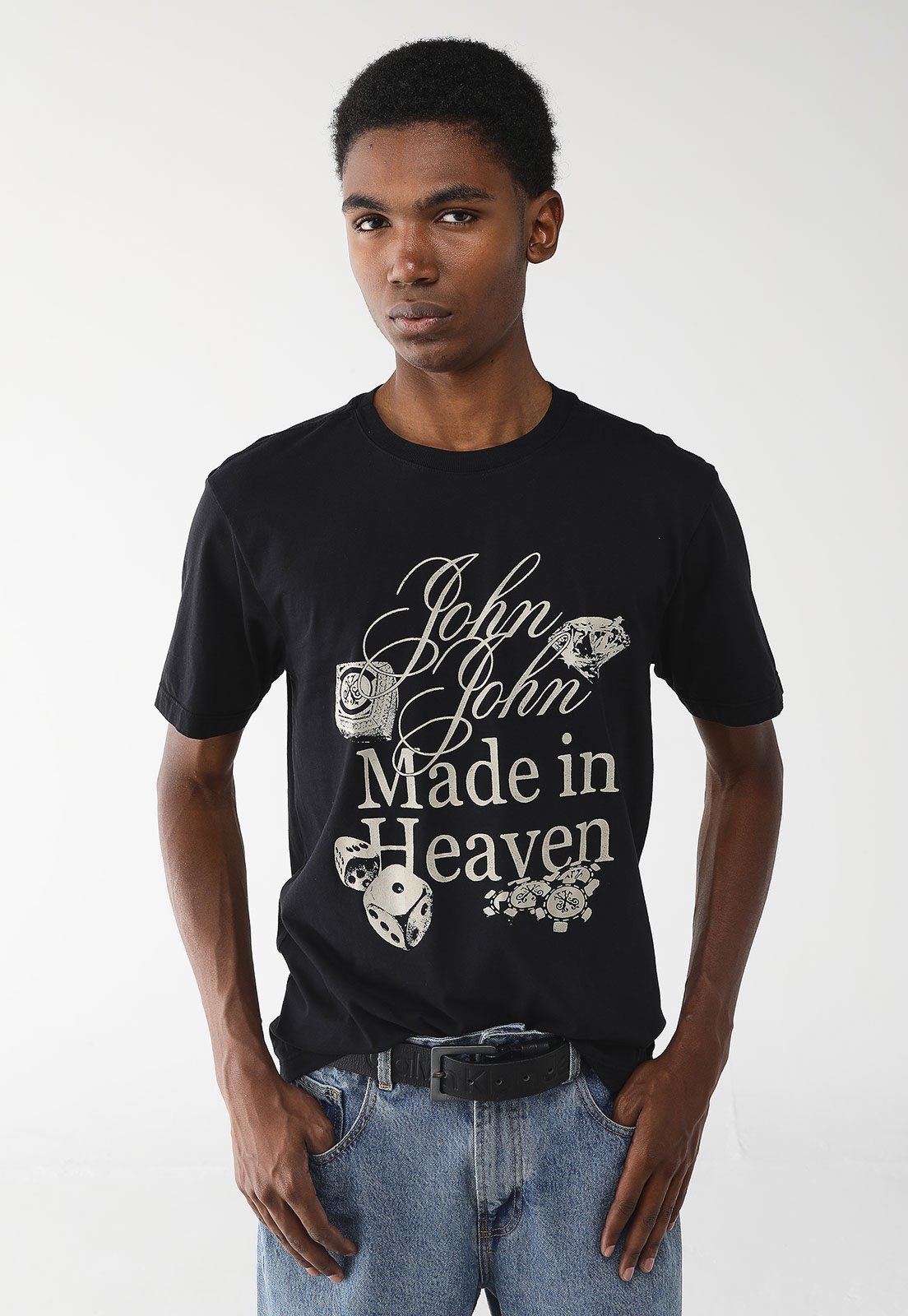 Camiseta John John Reta Logo Preta