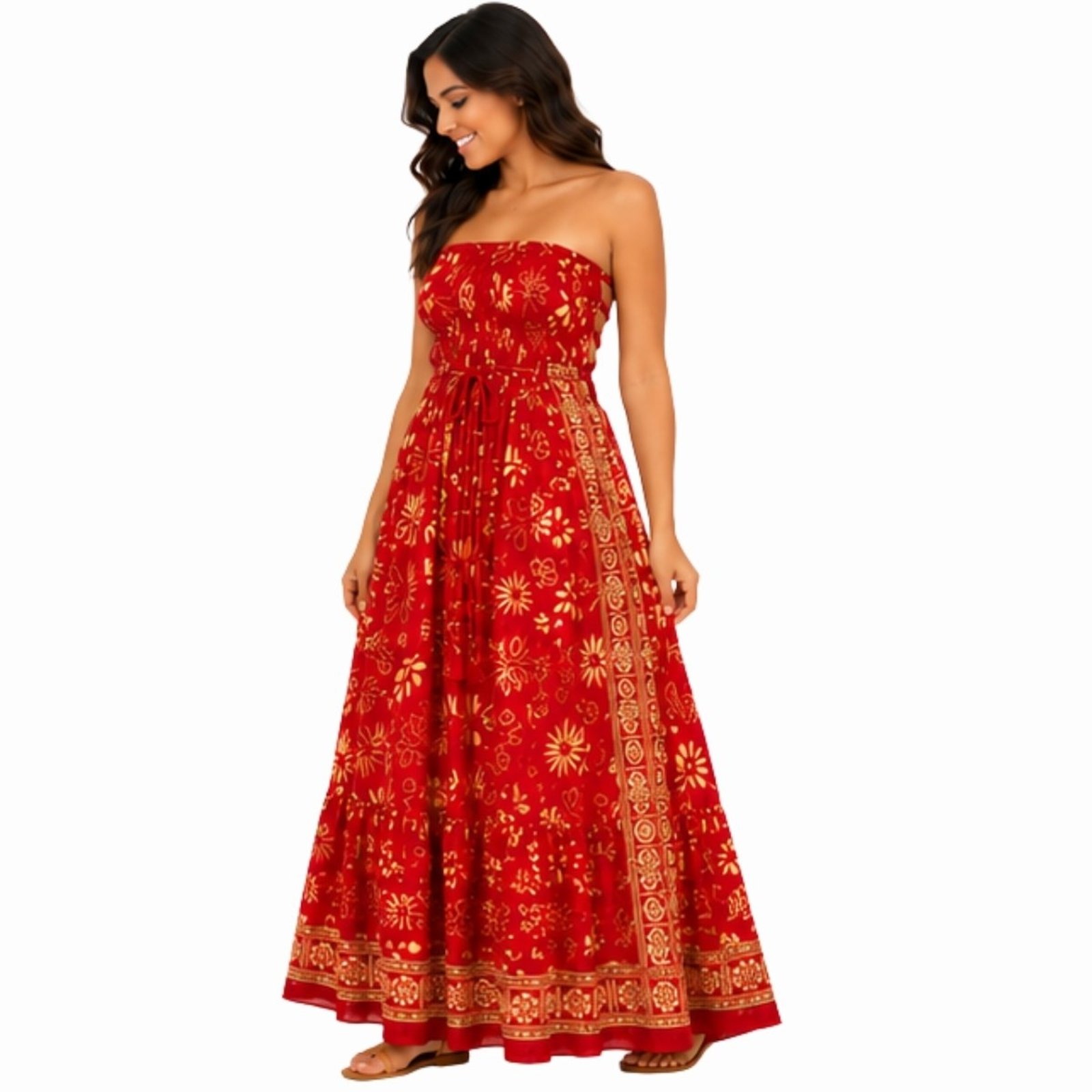 Vestido Longo Feminino Indiano Tomara que Caia com Lastex Vermelho