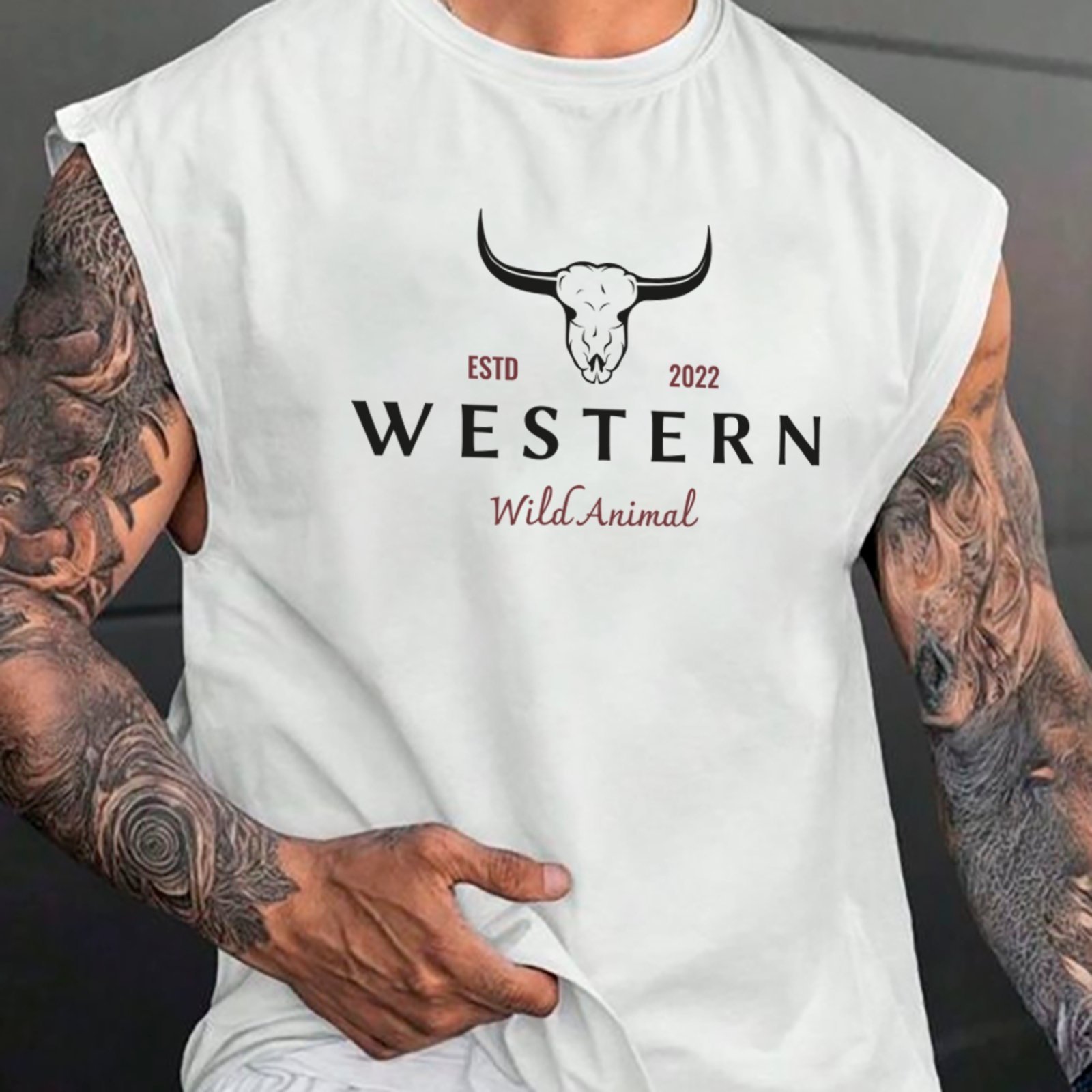 Camiseta Regata Machão Country Western Wild Animal Estd 2022 Masculina Branco