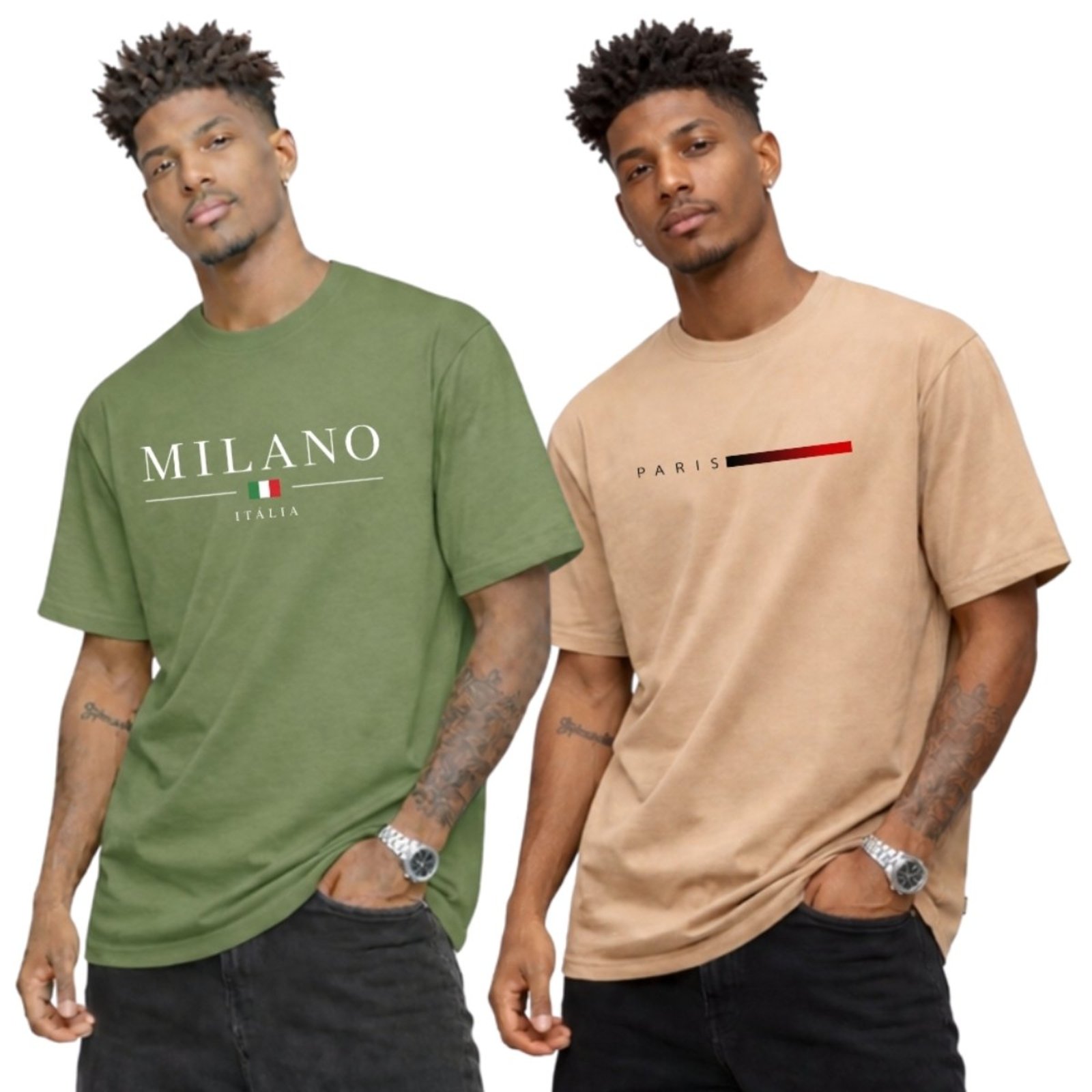 Kit 2 Camisa Masculina Camiseta Gola Redonda Algodão Cidades