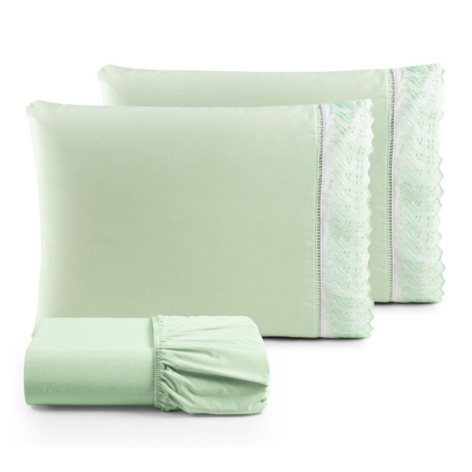 Jogo Cama Lençol Casa Scarpa Paris King Percal 180 Fios Algodão Lese Bordada 3 Peças - Verde